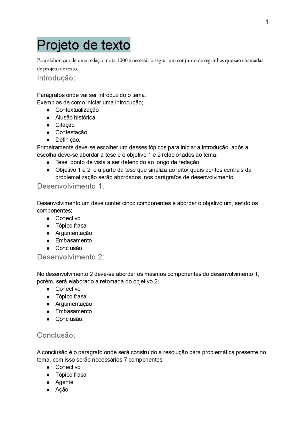 Projeto de texto- Dicas de redação | Notas de estudo Português ...