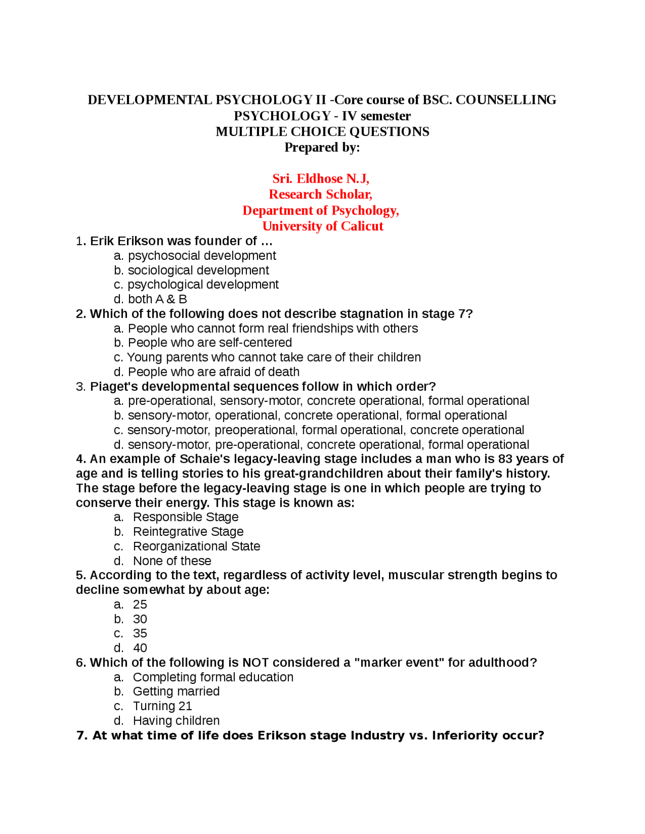 Developmental Questions Examples Developmental Psychology II Multiple Choice Questions | Schemes and ...