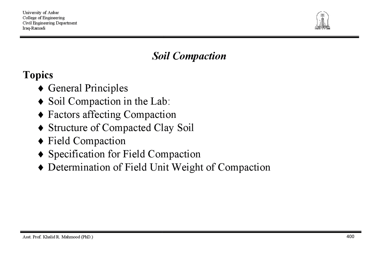 Compaction Study Soil Compaction | Study notes Engineering | Docsity