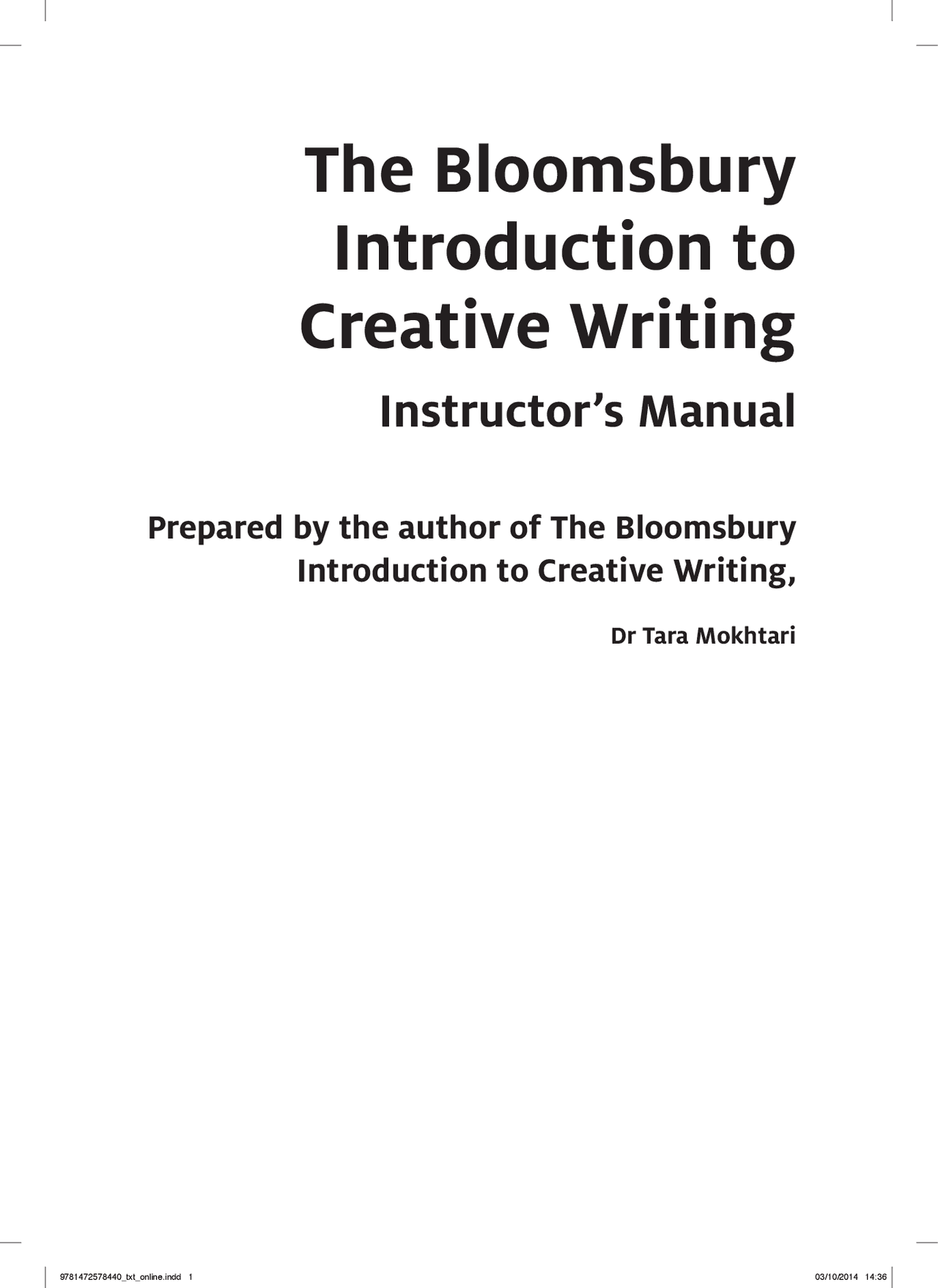 Writing Inuctor The Bloomsbury Introduction to Creative Writing Instructor’s Manual ...