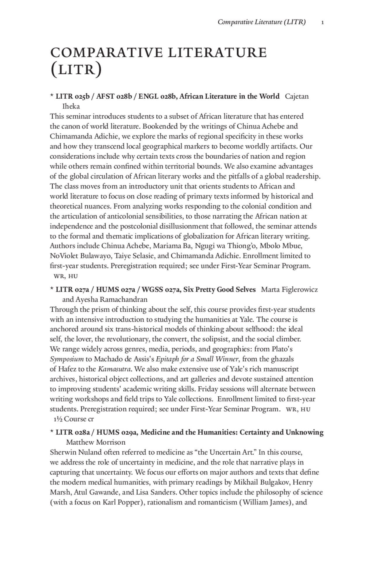 Comparative Literature Courses at Yale University | Study notes ...