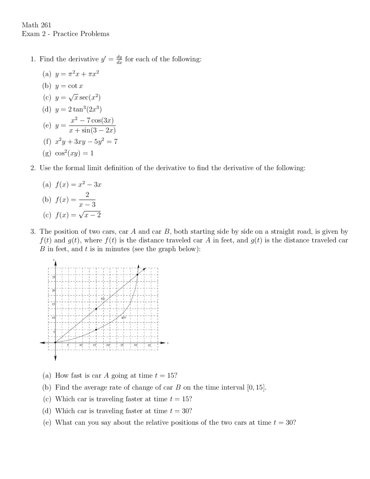 Math 261 Exam 2 - Practice Problems | Slides Pre-Calculus | Docsity