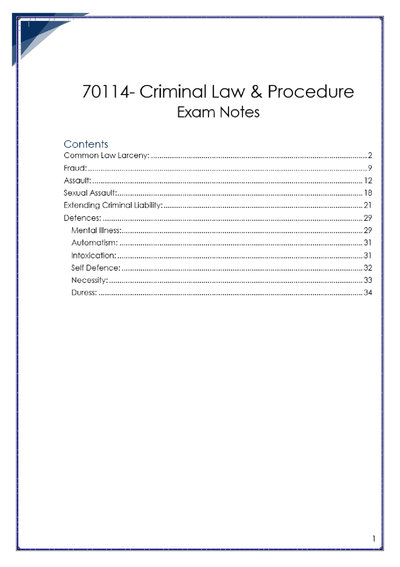 Criminal Law Procedure Exam Notes Summaries Law Docsity
