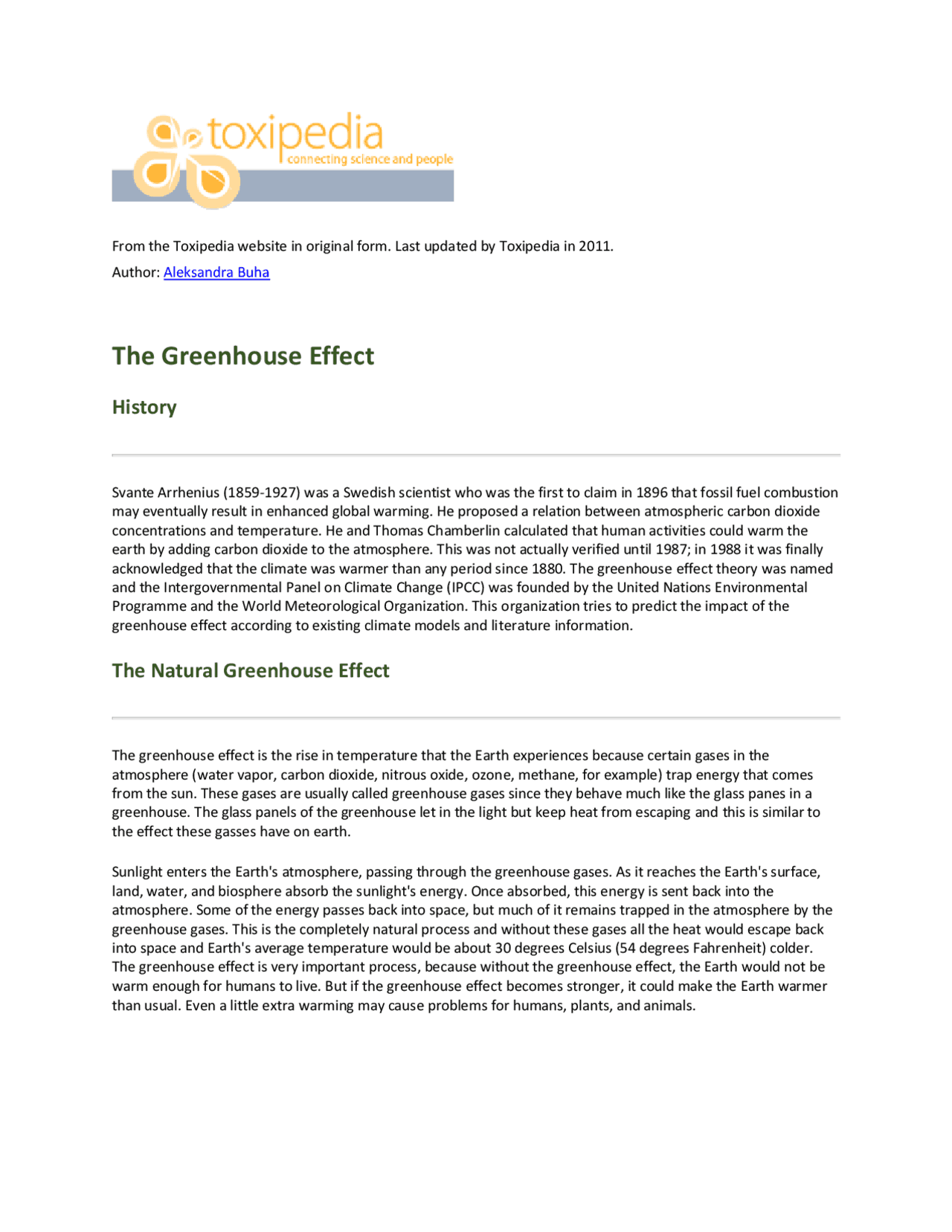 The Greenhouse Effect and Climate Change Lecture notes Environmental