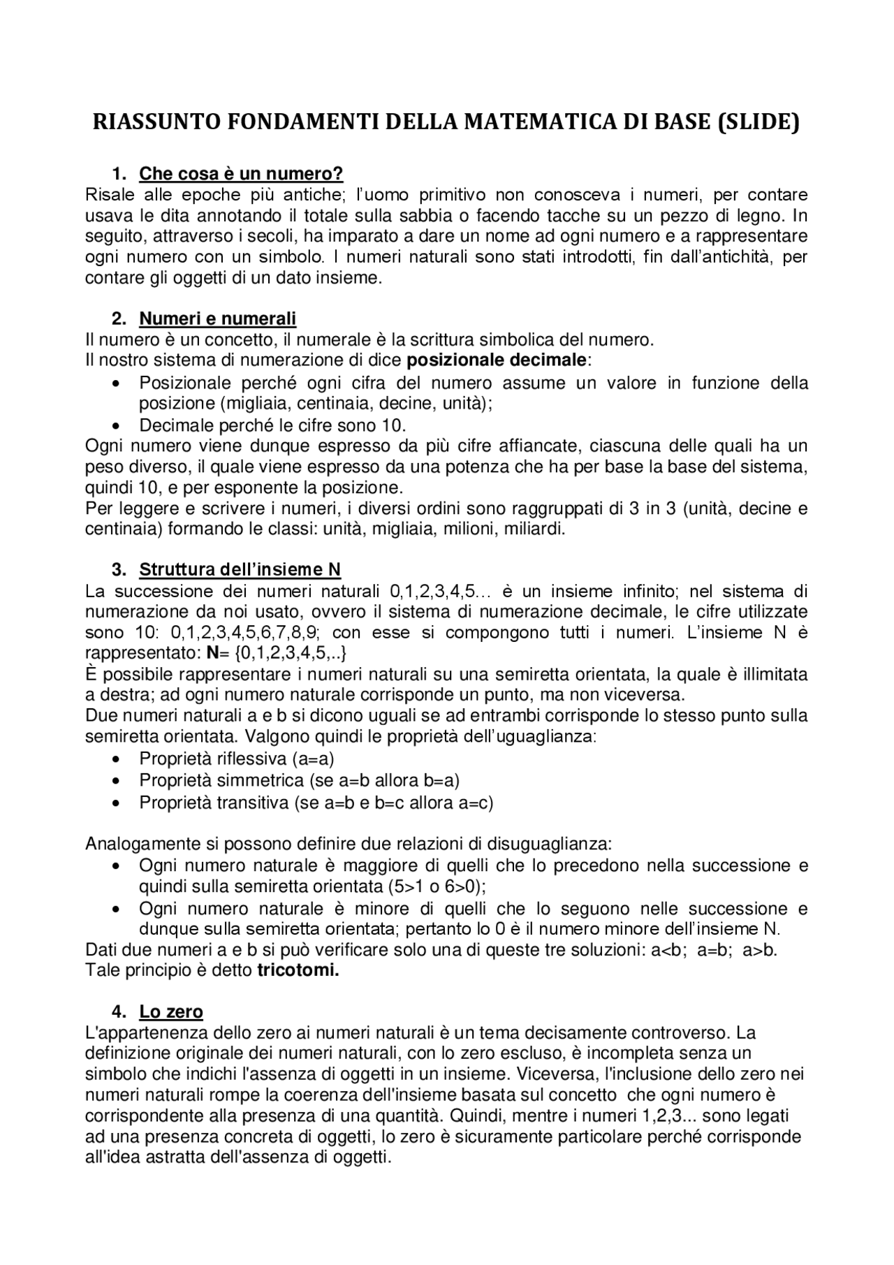 Riassunto fondamenti della matematica di base | Sbobinature di ...