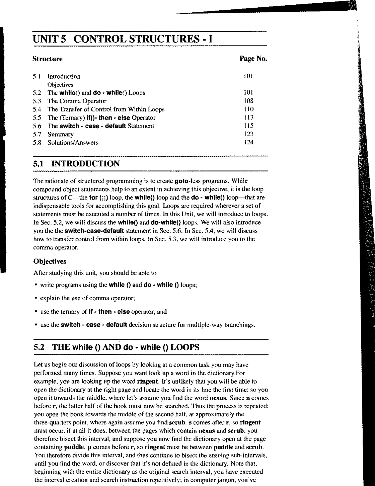 Unit 5 Control Structures - I | Study notes C programming | Docsity