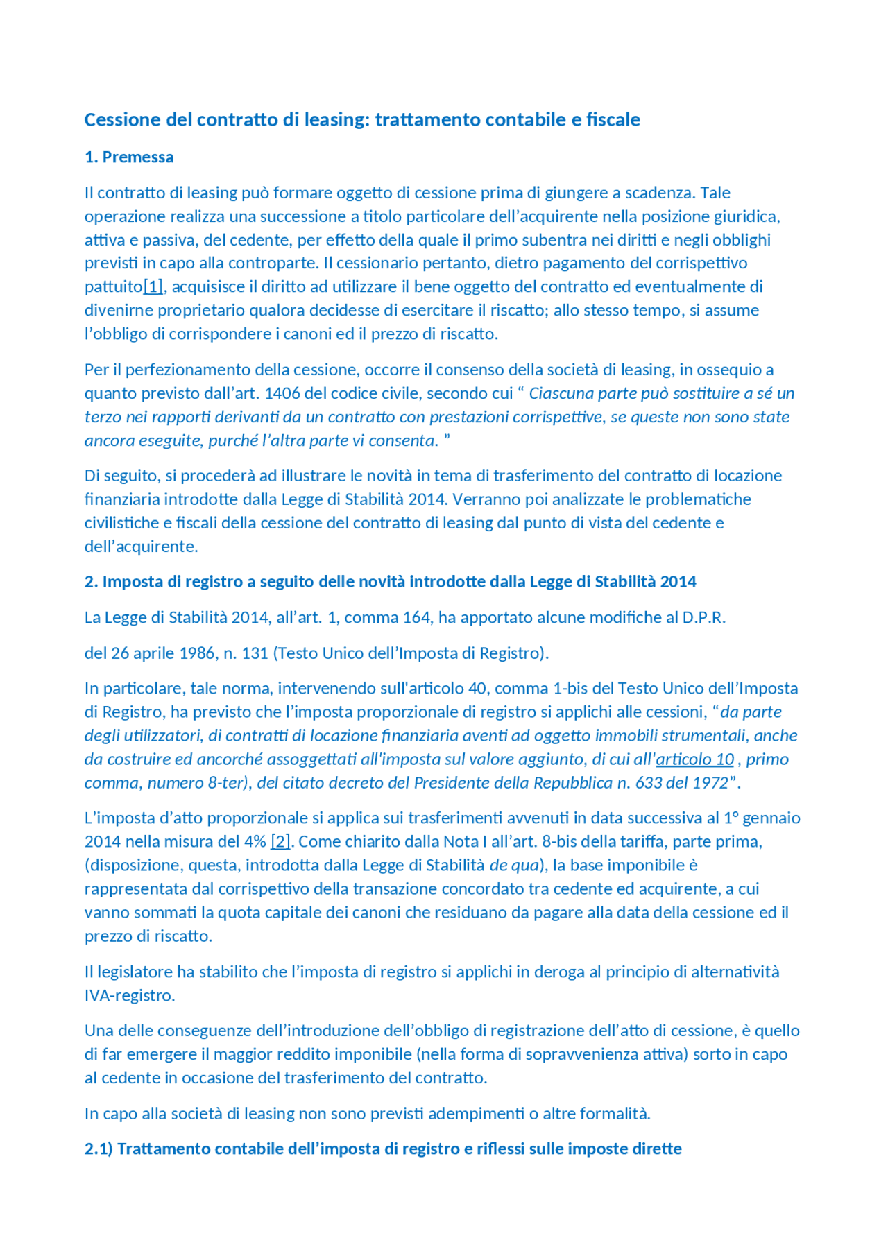 Contratto di leasing. | Appunti di Diritto | Docsity