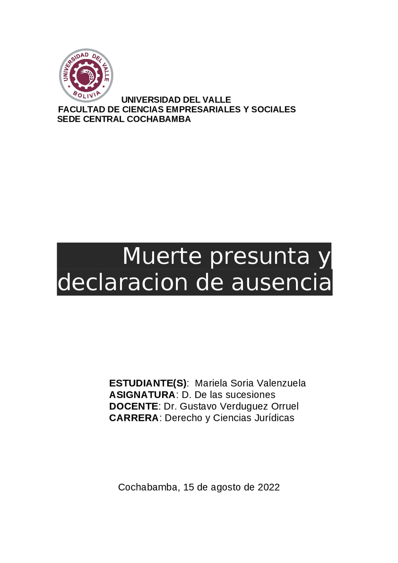 Muerte presunta que está registrada en el código procesal civil