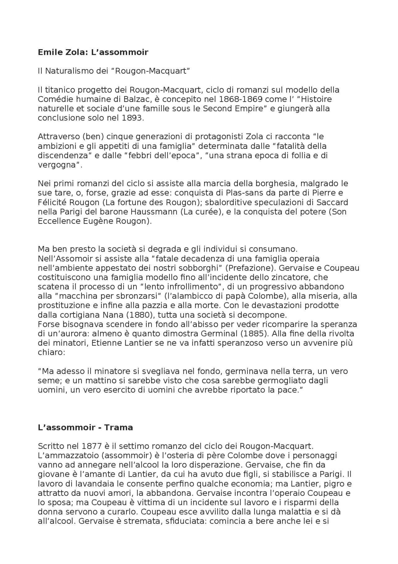 Emile zola riassunto sulla vita e opere Appunti di Lingue e