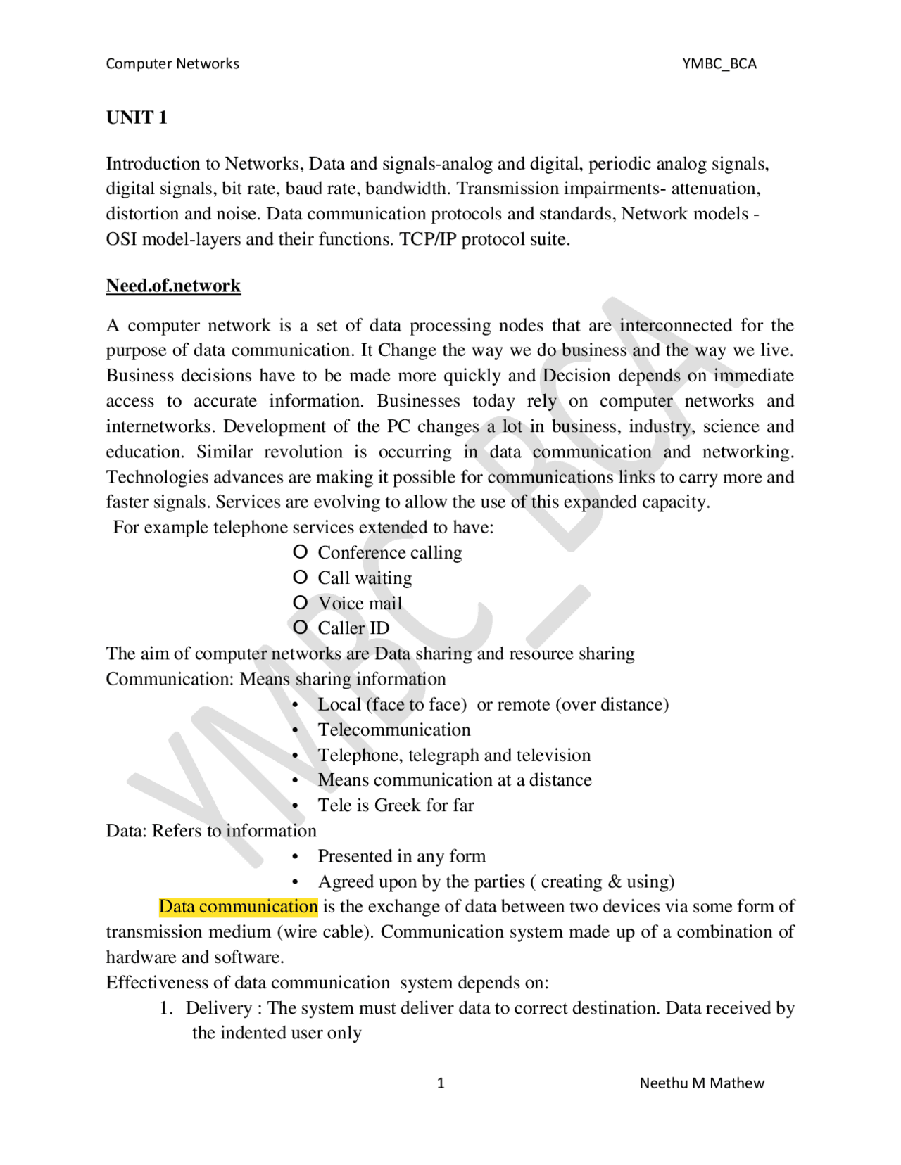 Computer Networks Unit 1 Introduction to Networks | Study notes ...