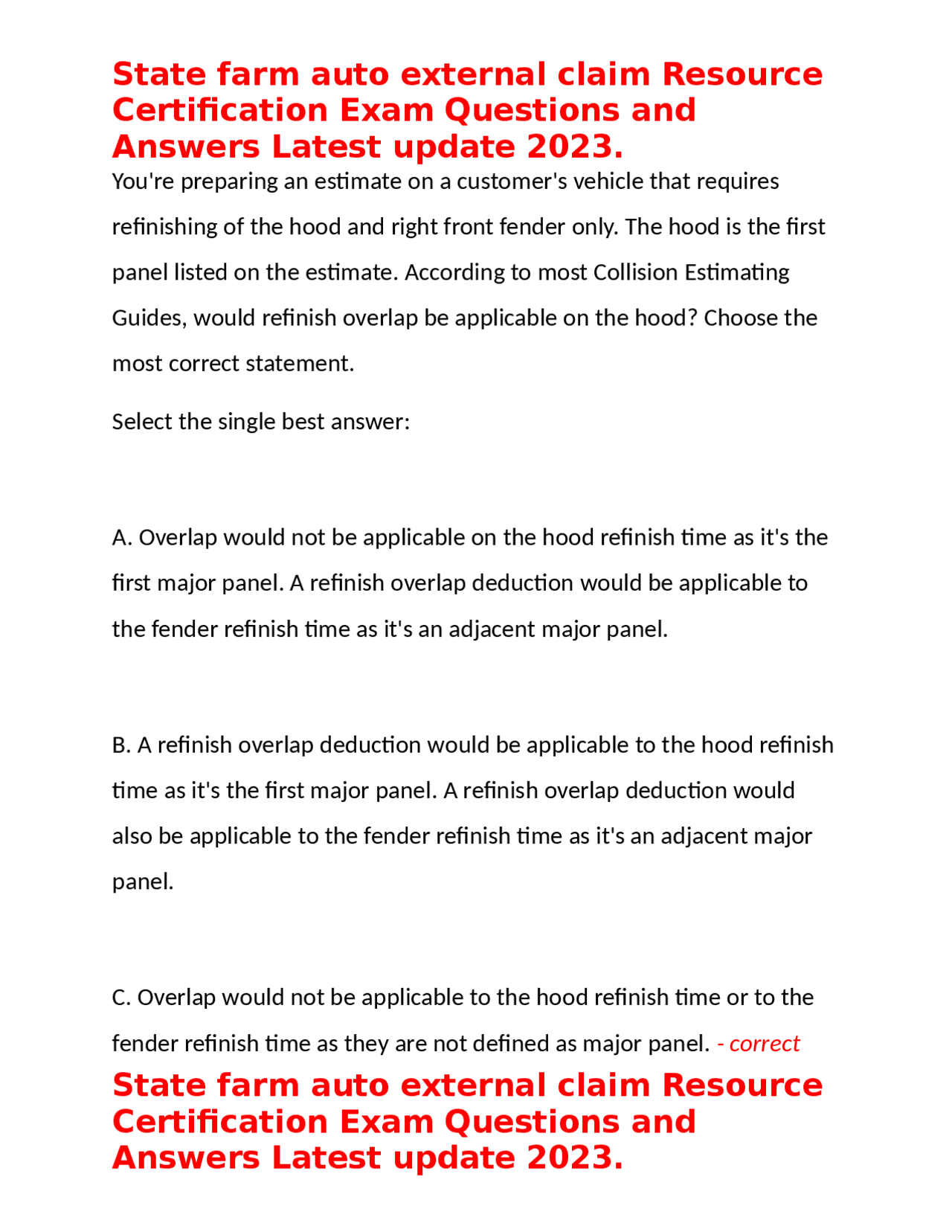 state-farm-auto-external-claim-resource-certification-exam-questions-and-answers-latest-up-exams-nursing-docsity