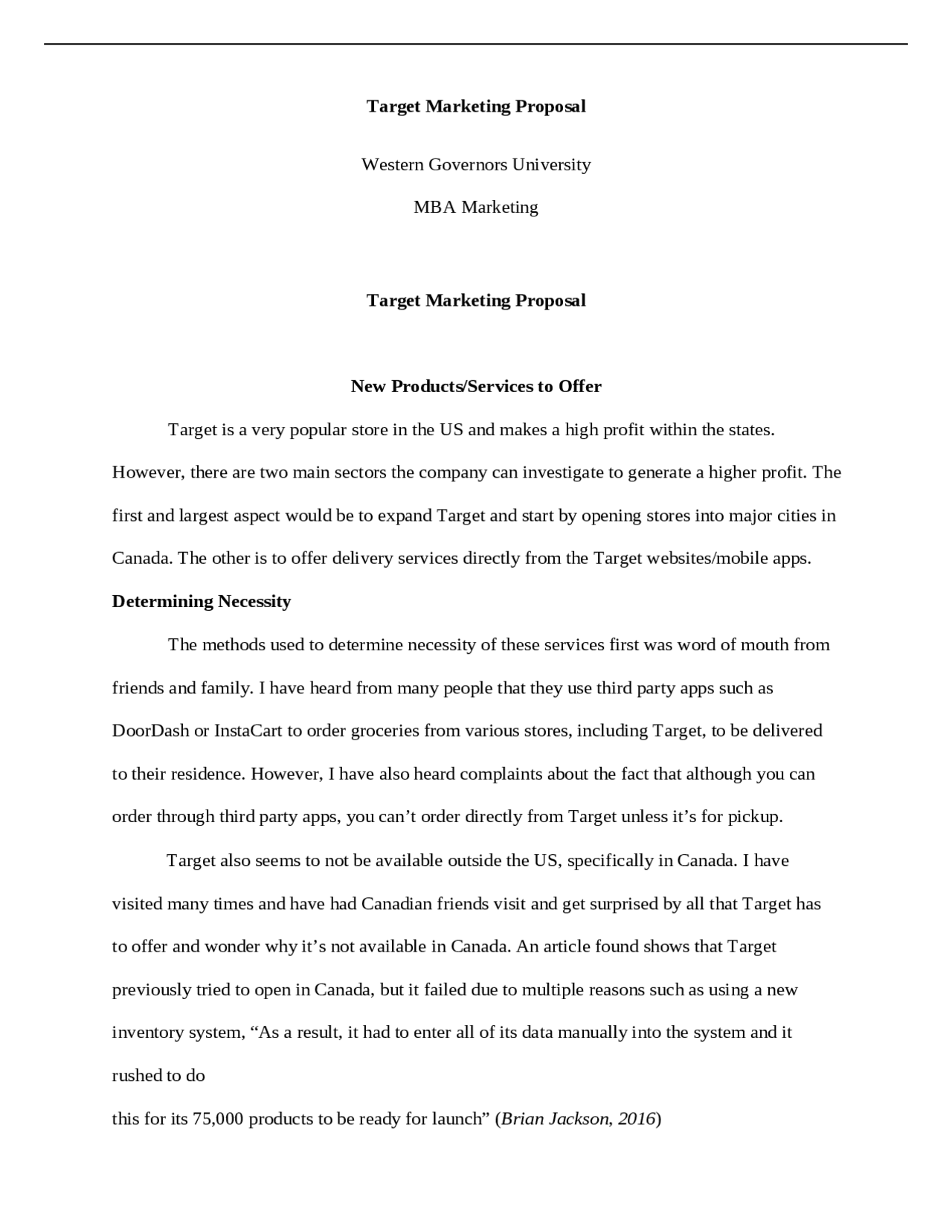 Target Marketing Proposal Western Governors University MBA Marketing ...