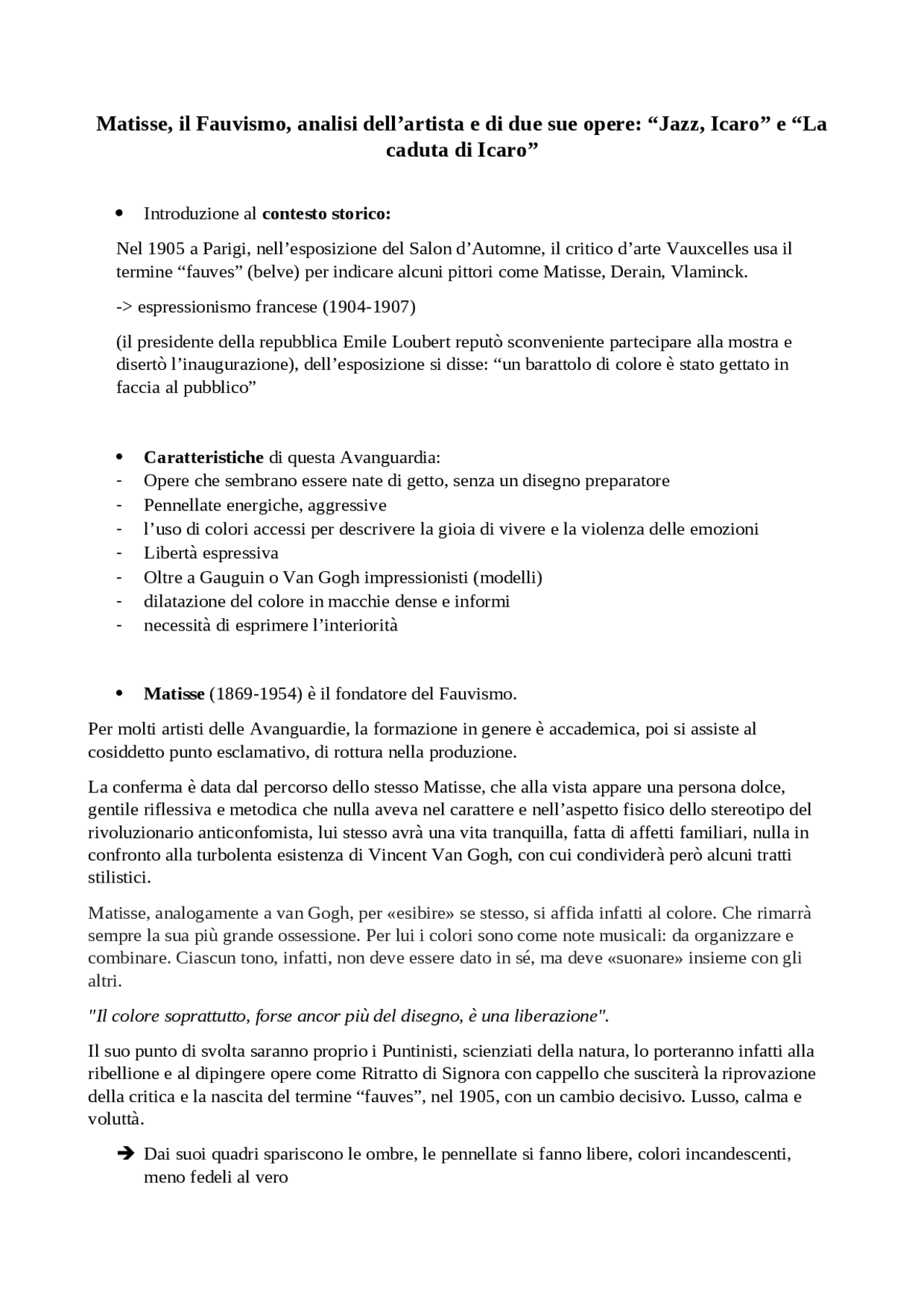 icaro di matisse - 3 Matisse, il Fauvismo, analisi di “Jazz, Icaro” e “La caduta di Icaro