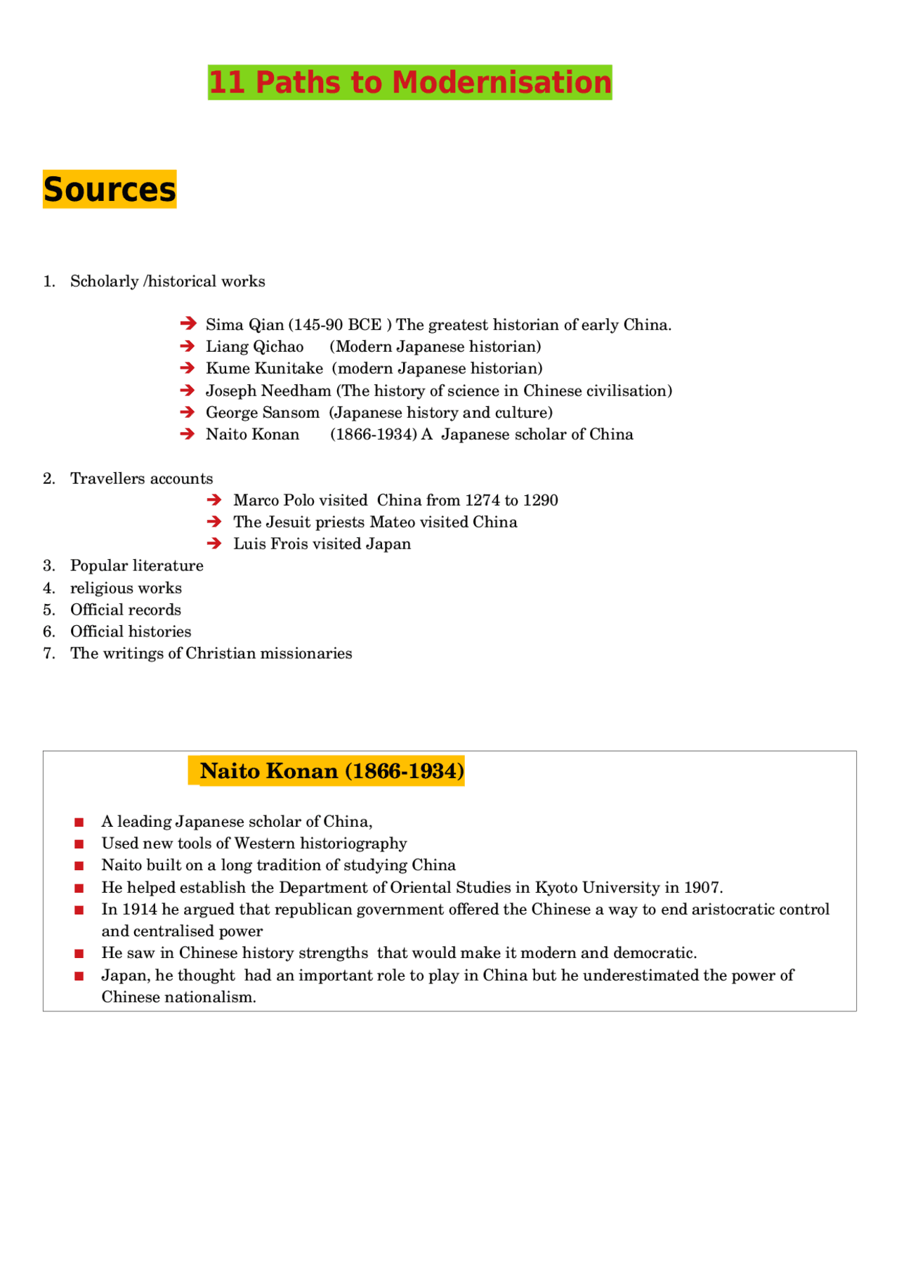 HISTORY CH-11 Paths To Modernisation | Cheat Sheet History | Docsity