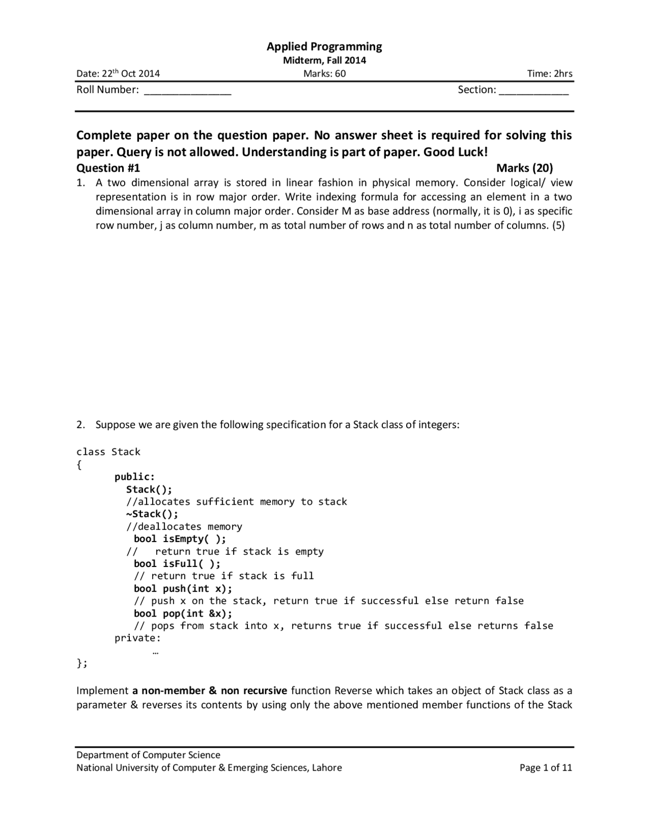 AdvancedProgramming in C++ | Exams Object Oriented Programming | Docsity