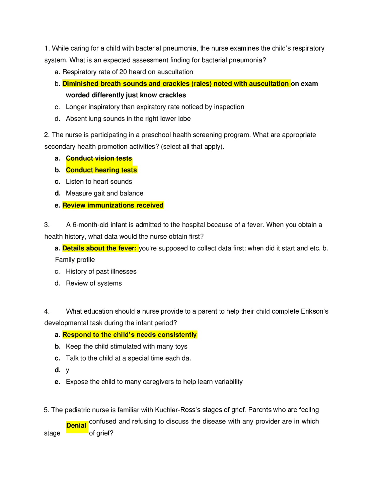 NUR 2513 Maternaity Newborn Questions and Anwers Exams Nursing Docsity