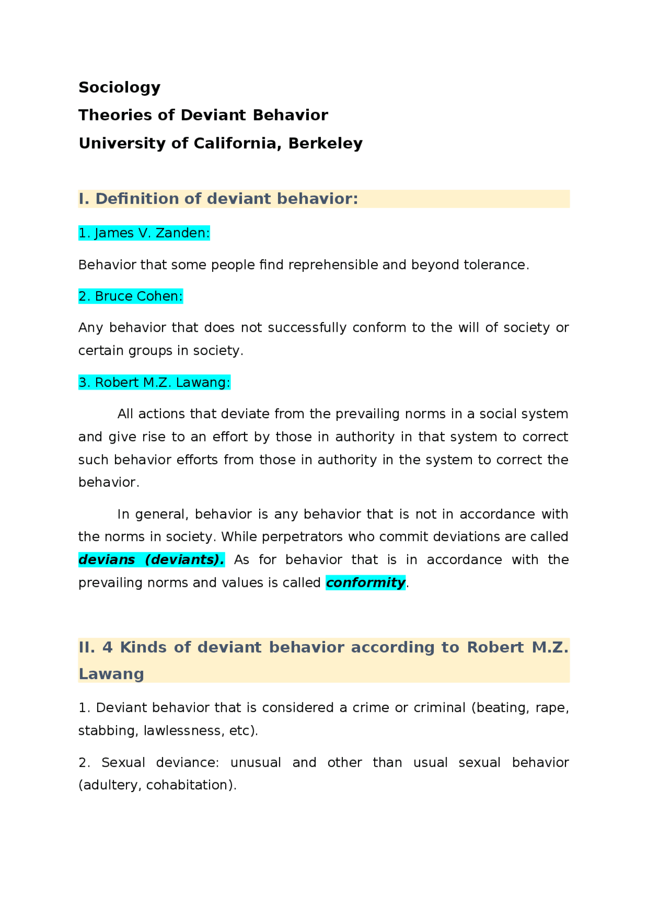 Deviance Behavior Theories of Deviant Behavior | Lecture notes Sociology | Docsity