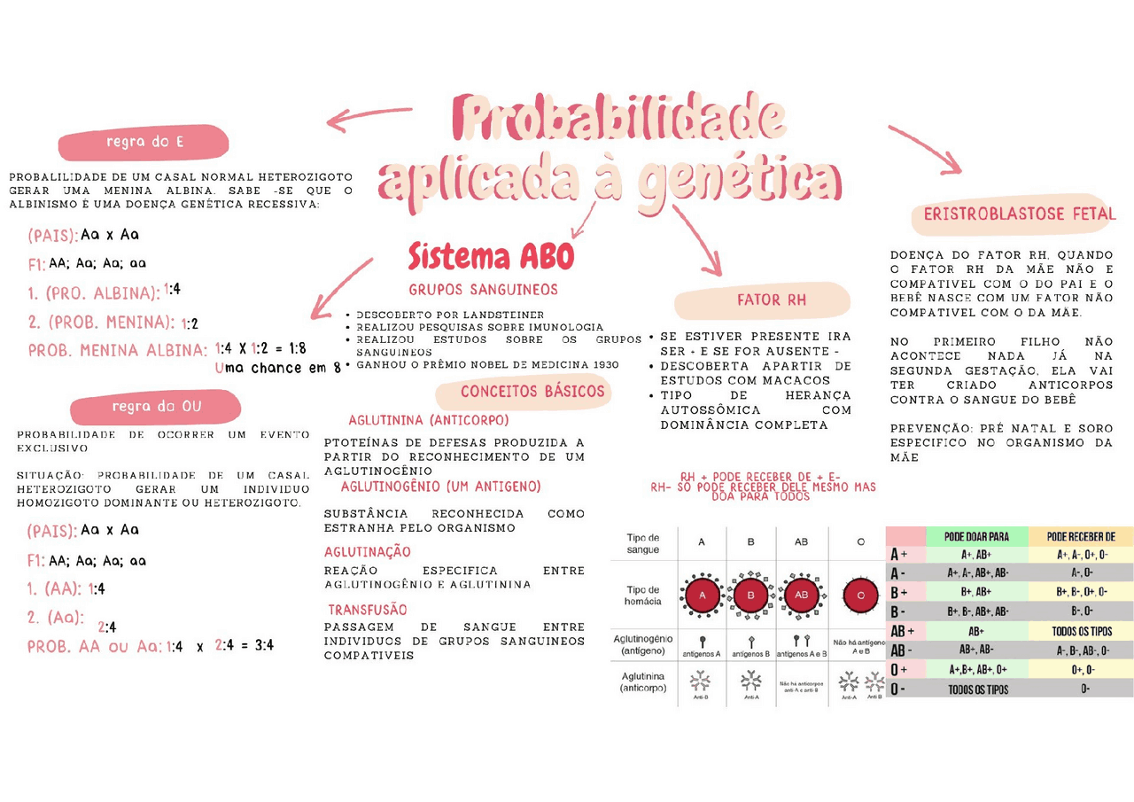 Probabilidade genética e sistema ABO | Esquemas Biologia | Docsity