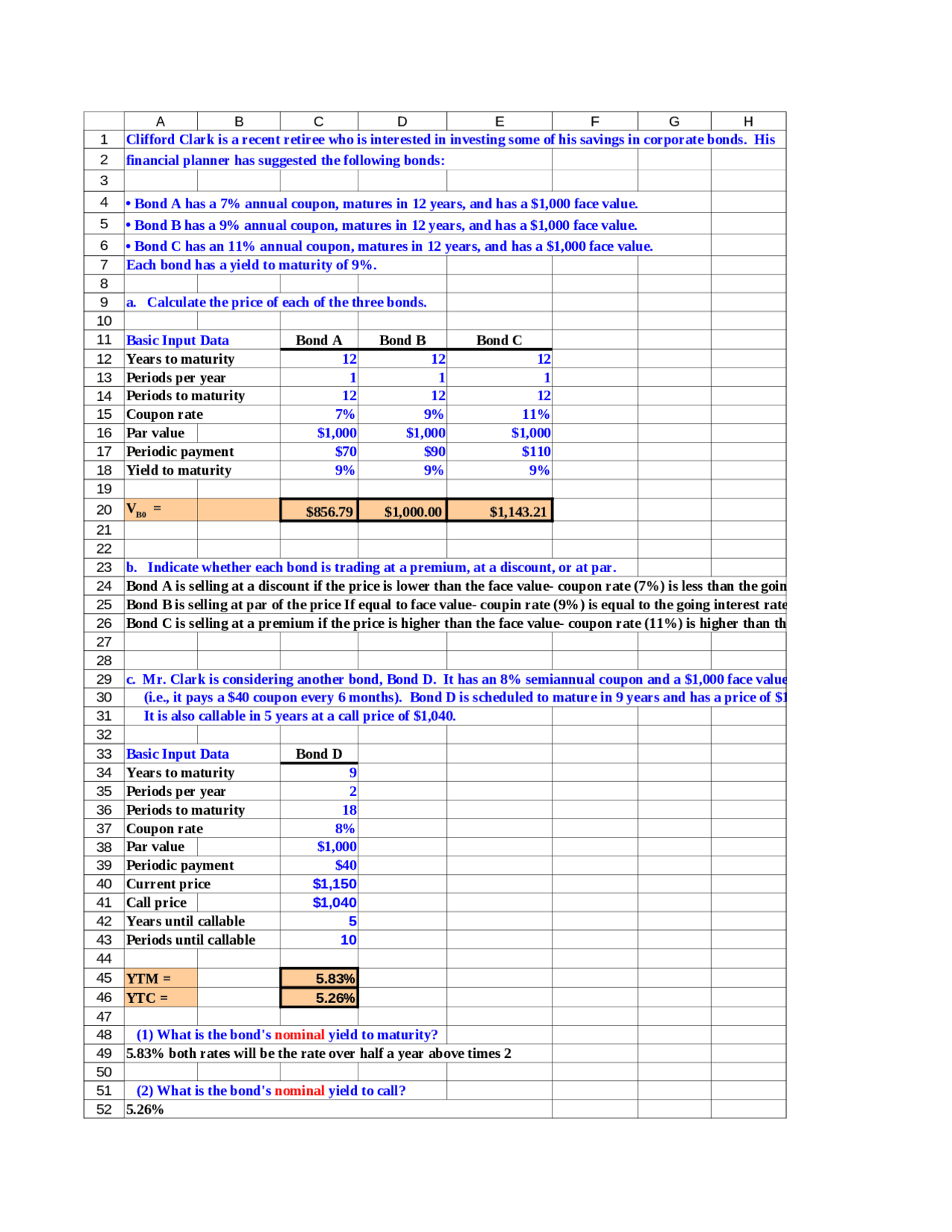 FI 320 Chapter 7 excel practice problems solutions | Exercises Finance ...