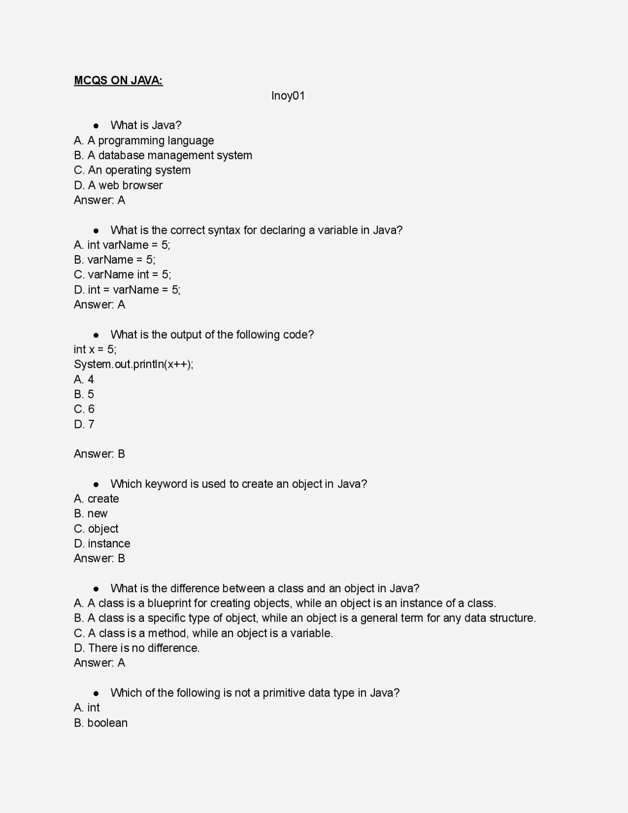 The document is about MCQS of java | Quizzes Computer science | Docsity