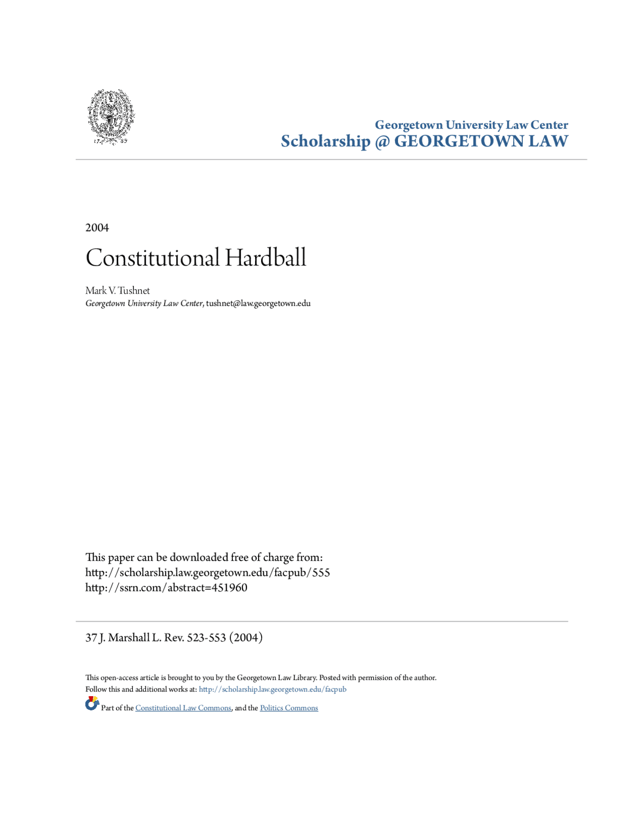 Constitutional hardball Manuais, Projetos, Pesquisas Direito Constitucional Docsity