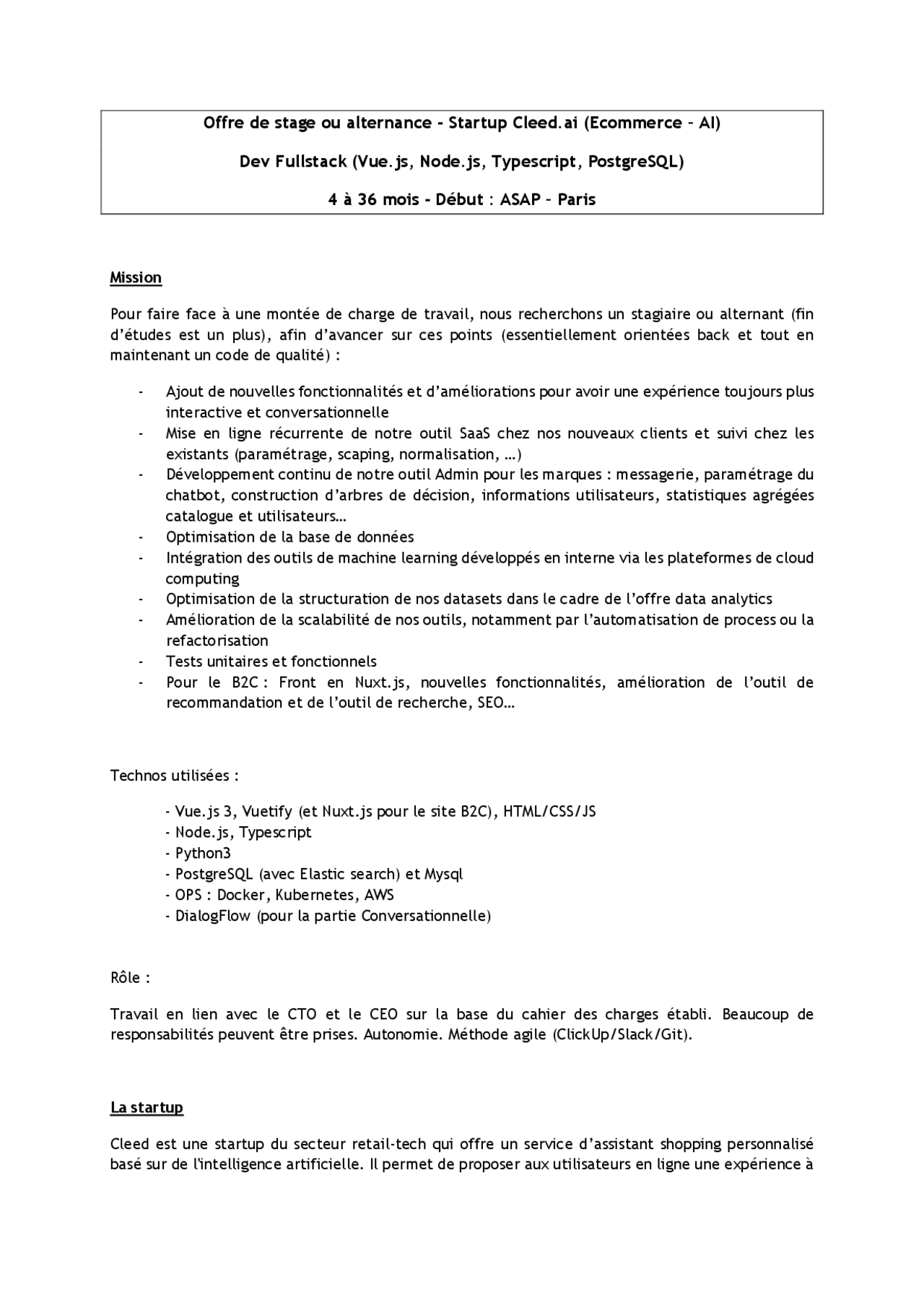 Offre d'emploi 20232022 ingenieur Cheat Sheet Computer science Docsity