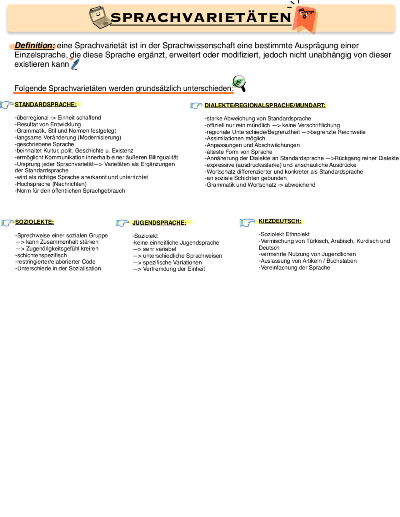 Kurze Zusammenfassung zu Sprachvarietäten | Grafiken und Mindmaps