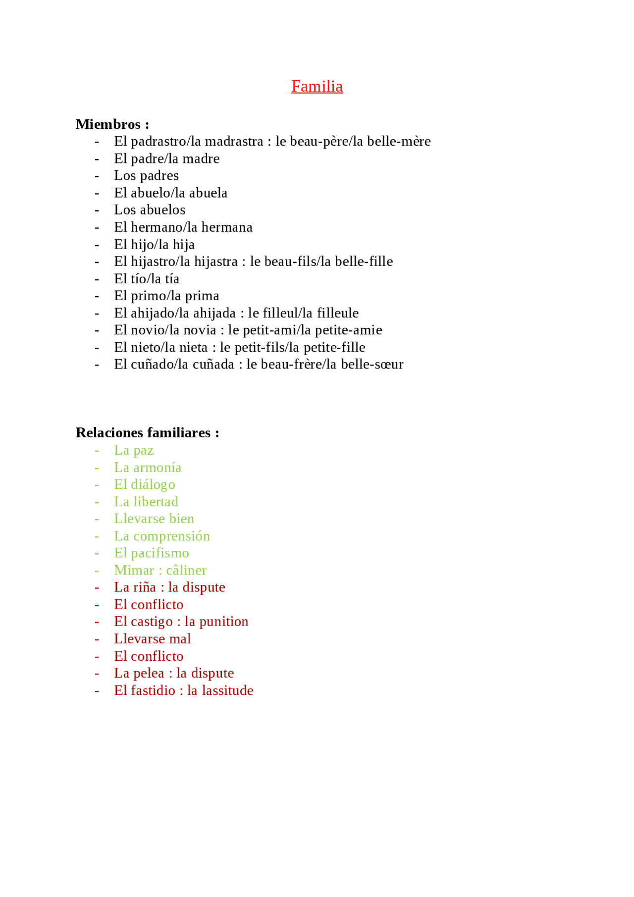 évaluation espagnol 5ème la famille pdf