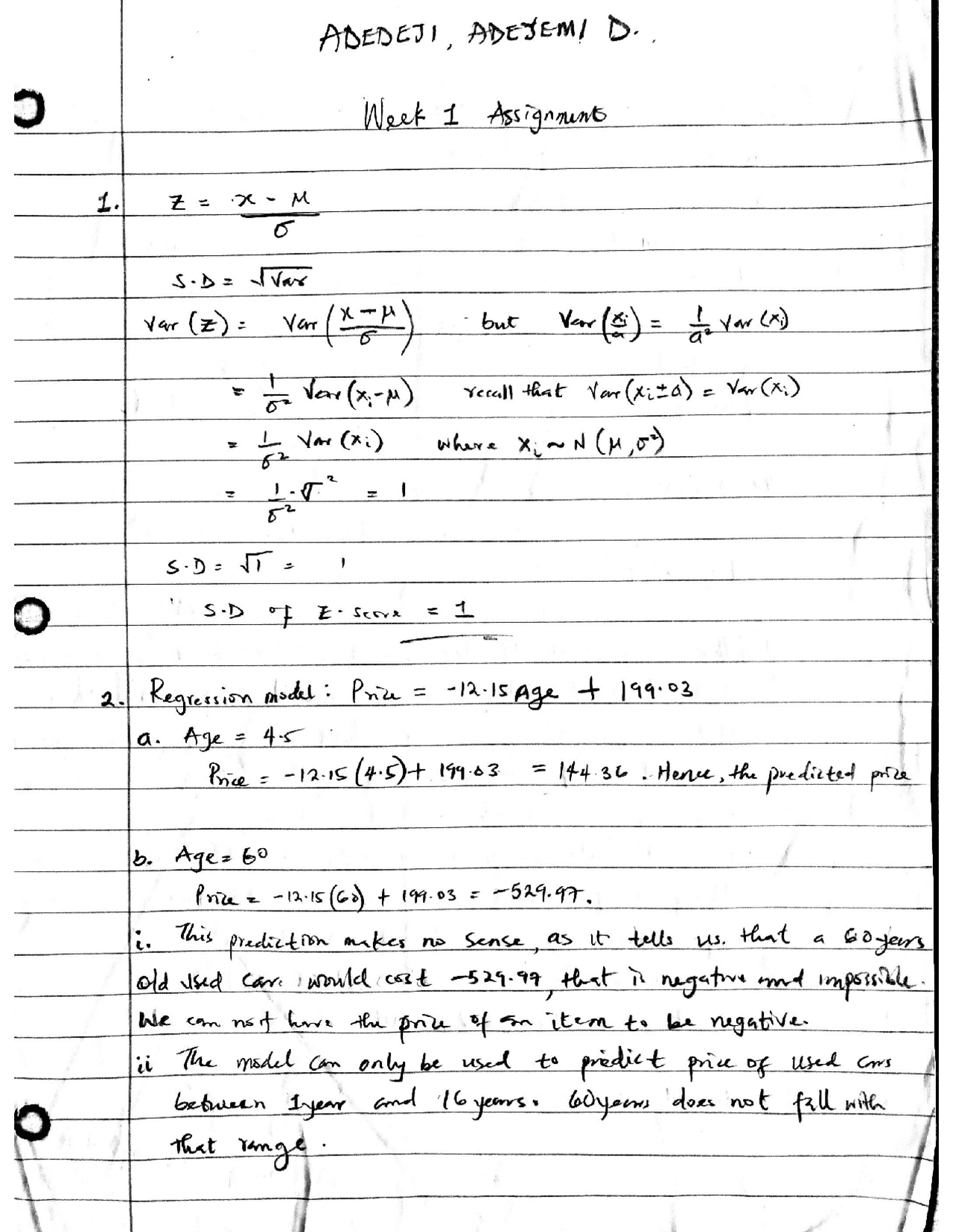 Solution of Assignment_1 or Regression Analysis Course | Assignments ...