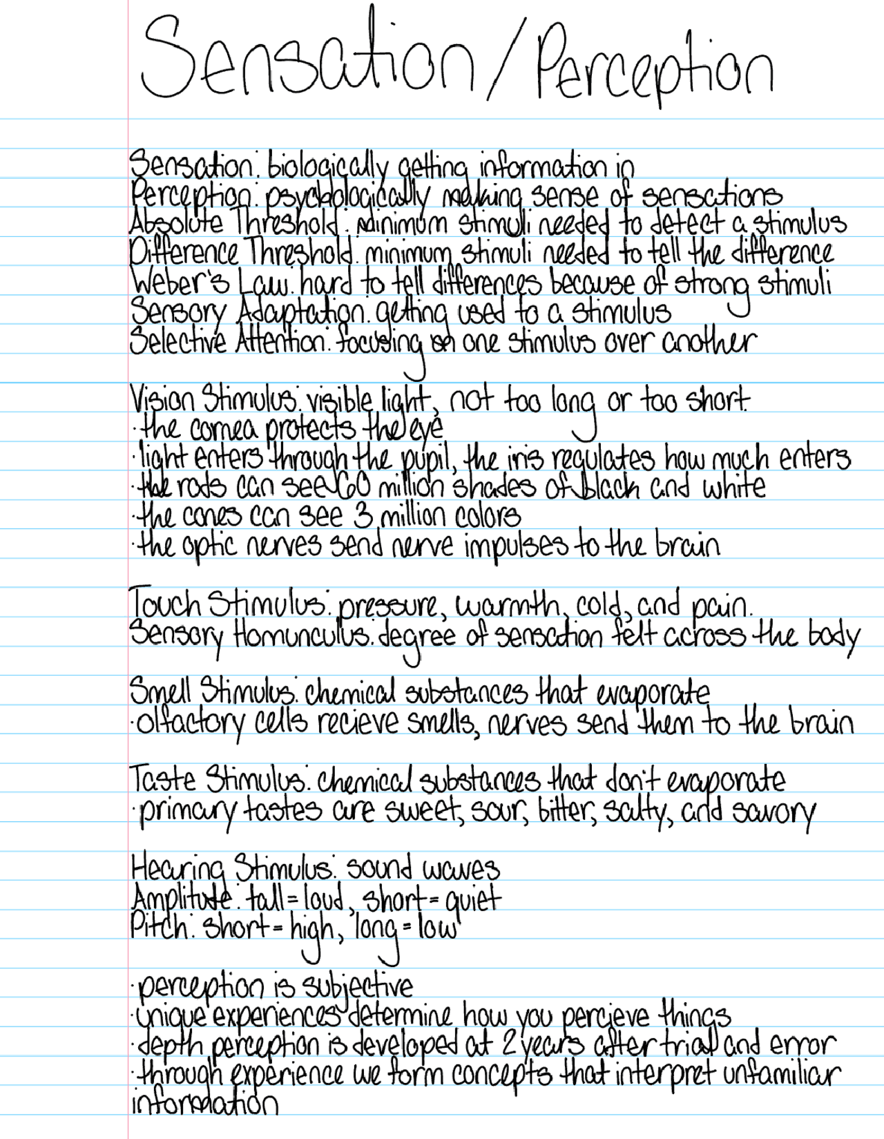 Psychology 2 - Sensation & Perception Notes | Lecture notes Psychology ...