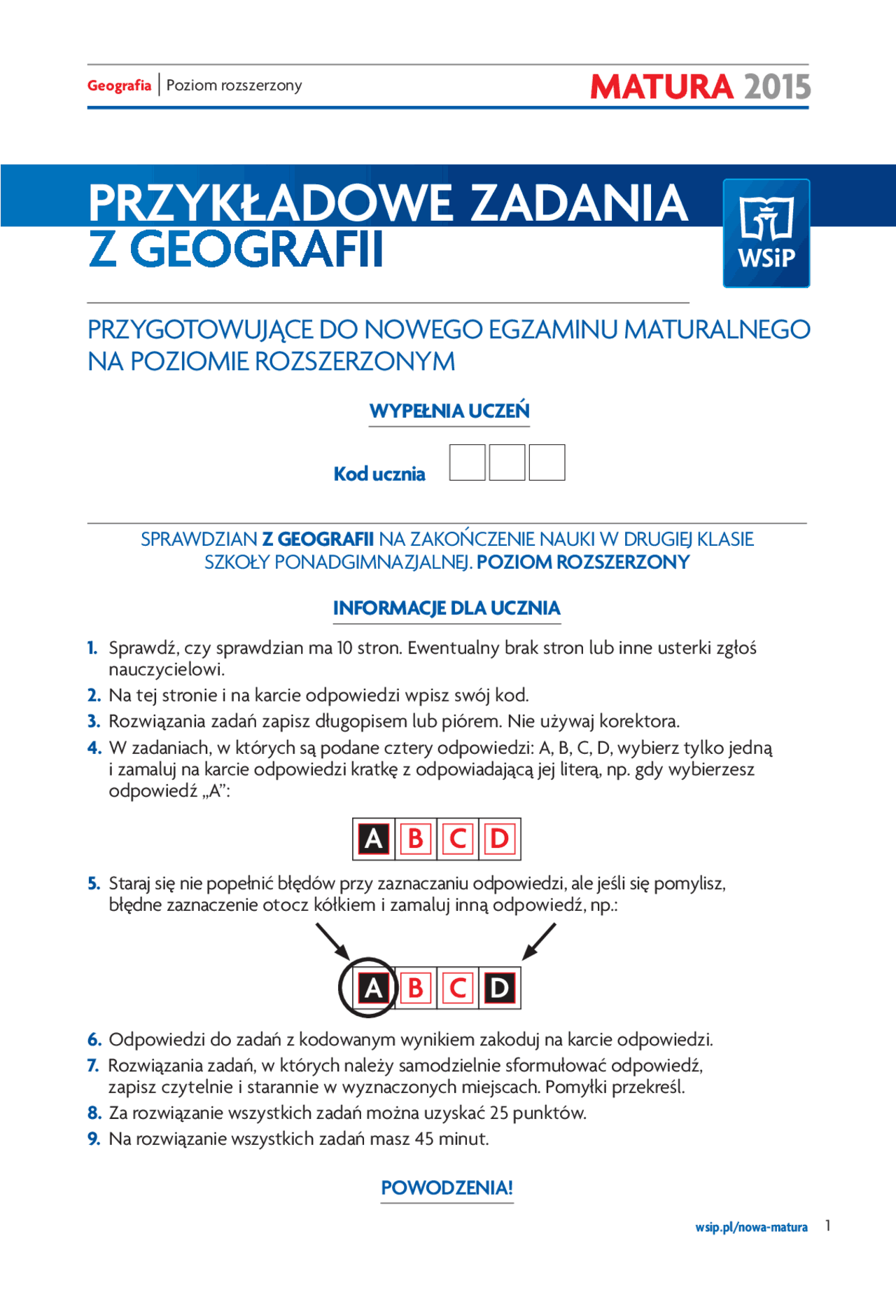 Zadania maturalne WSiP | Schematy Geografia | Docsity