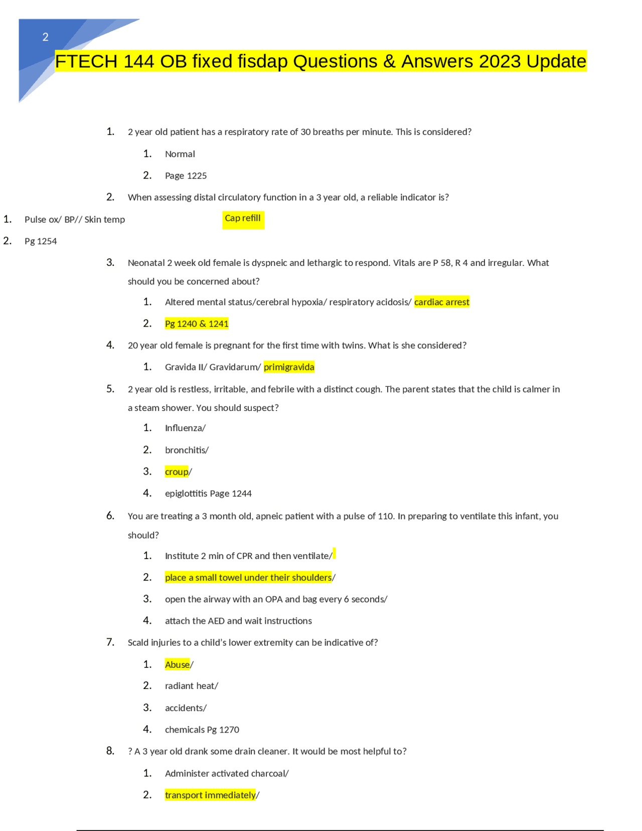 FTECH 144 OB fixed fisdap Questions & Answers 2023 Update | Exams ...