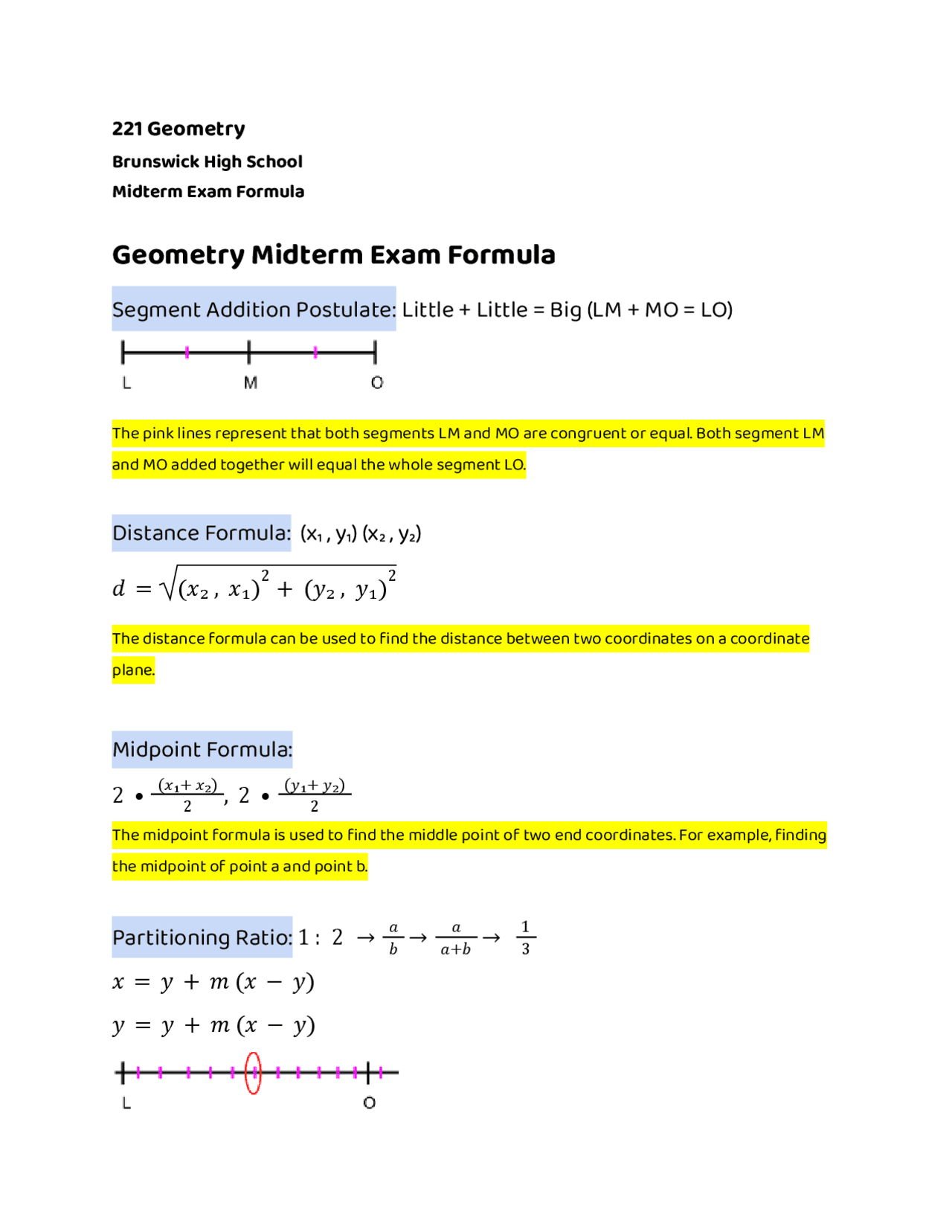 Formulas for Geometry | Study notes Geometry | Docsity