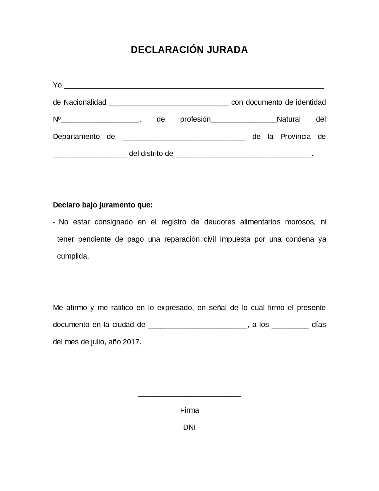 Modelos Y Tipos De Declaracion Jurada En Word Y Pdf Modelo Ejemplar Images