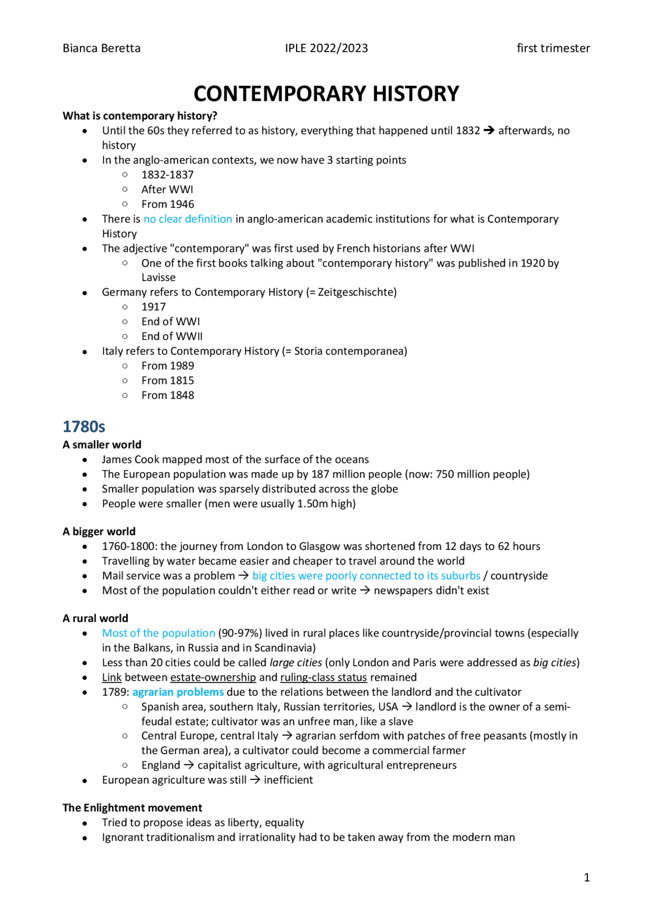 CONTEMPORARY HISTORY IPLE Dispense di Storia Contemporanea Docsity
