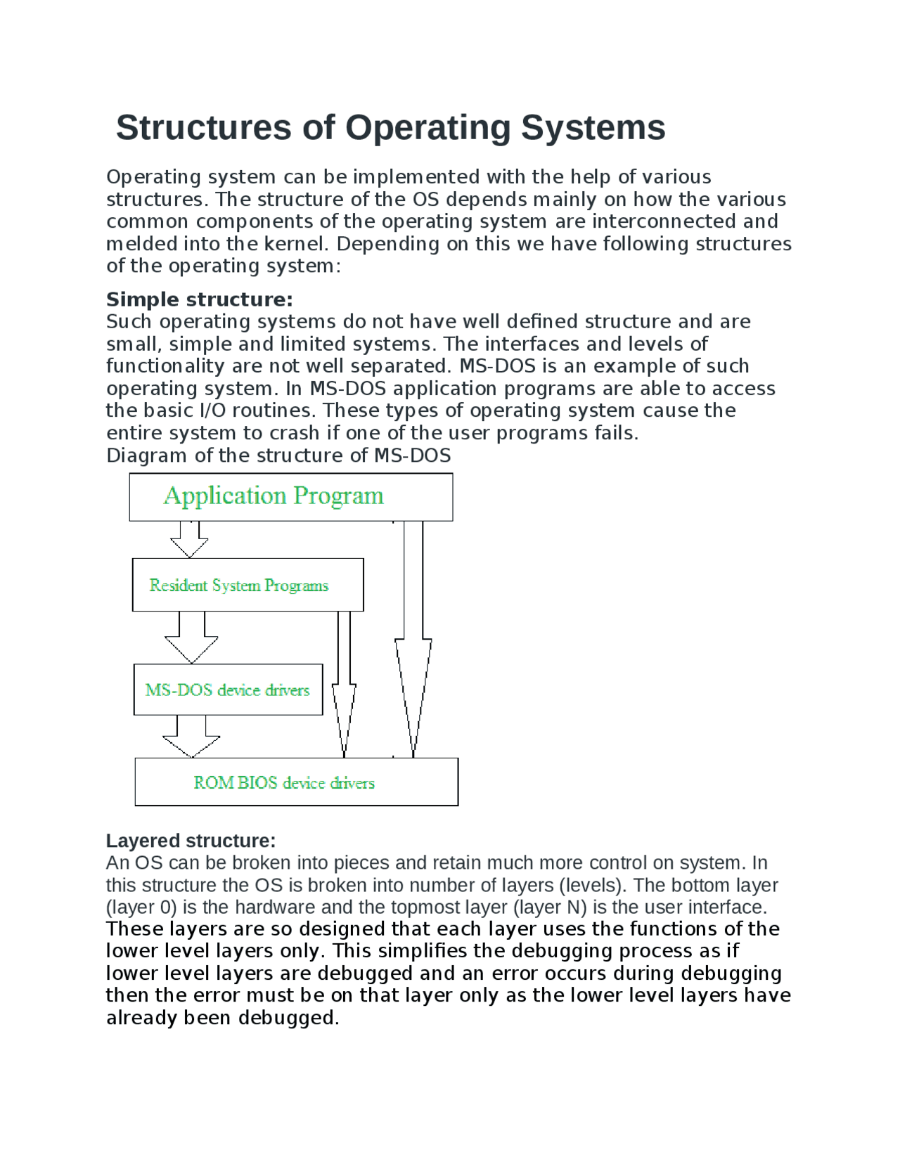STRUCTURES OF OPERATING SYSTEMS | Study notes Operating Systems | Docsity