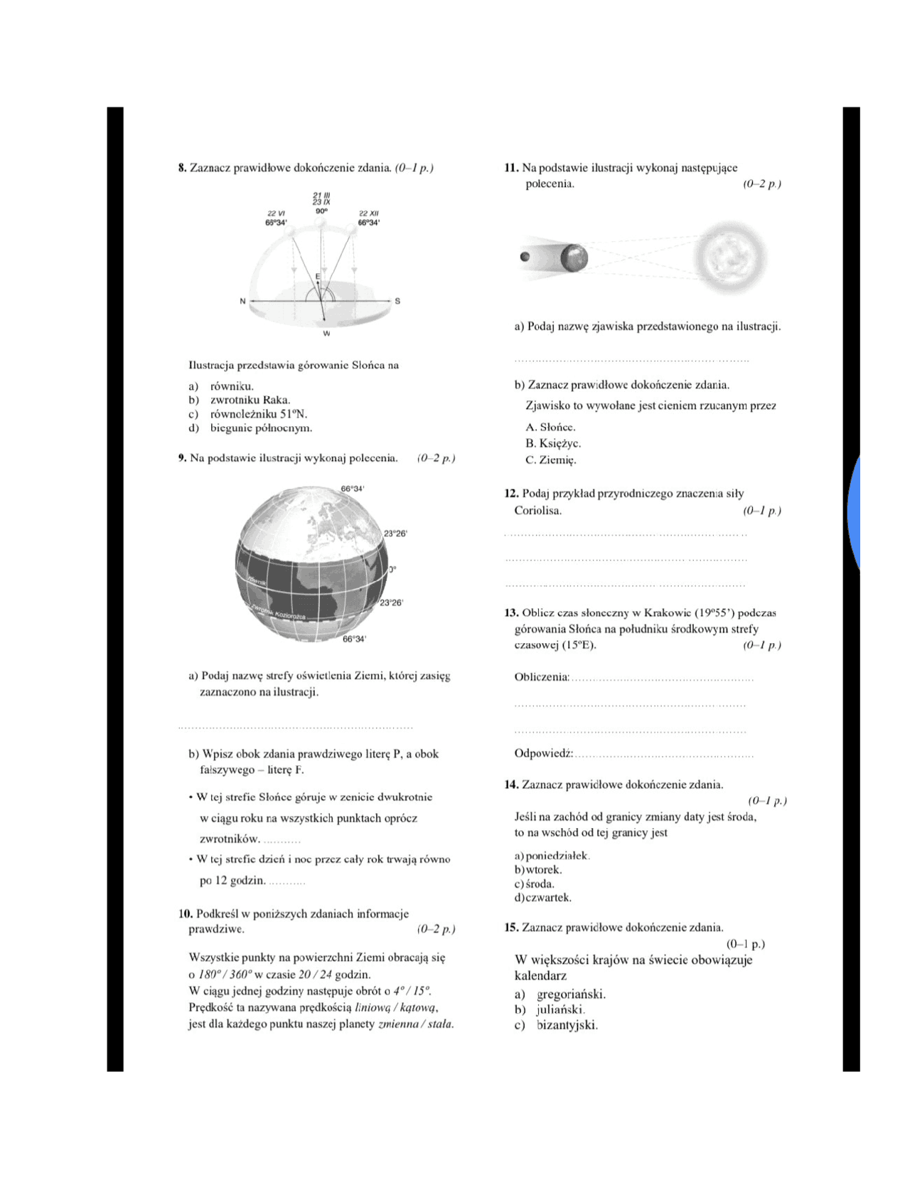 Geografia sprawdzian | Testy Geografia | Docsity