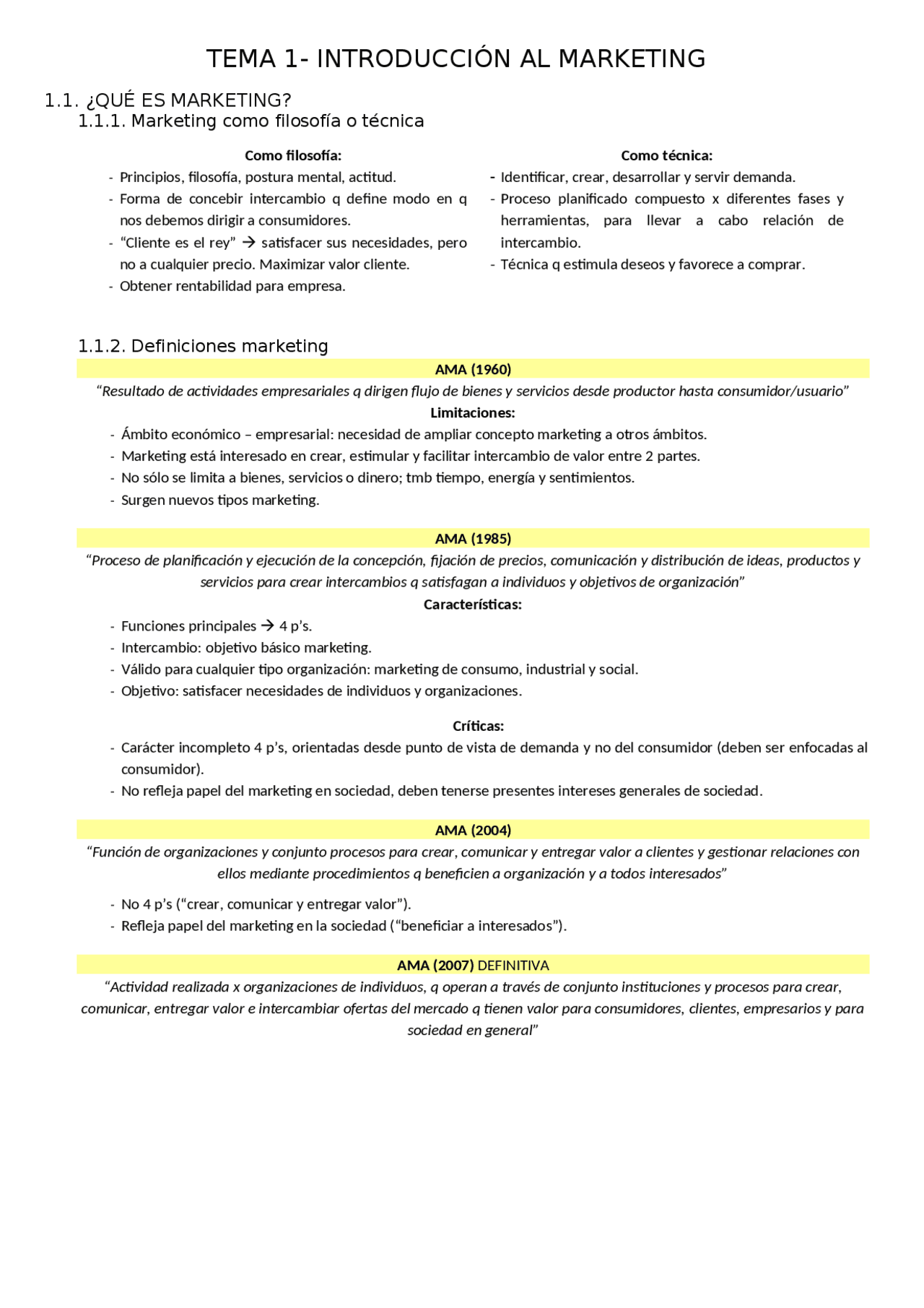 Apuntes tema 1 - Introducción al marketing | Apuntes de Marketing | Docsity