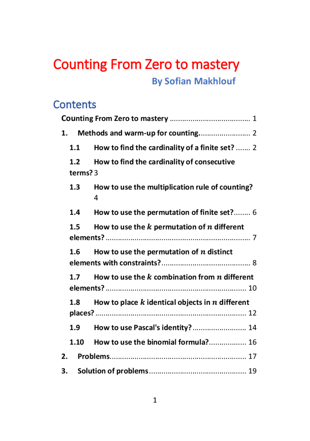 Counting from zero to mastery | Exercises Mathematics | Docsity