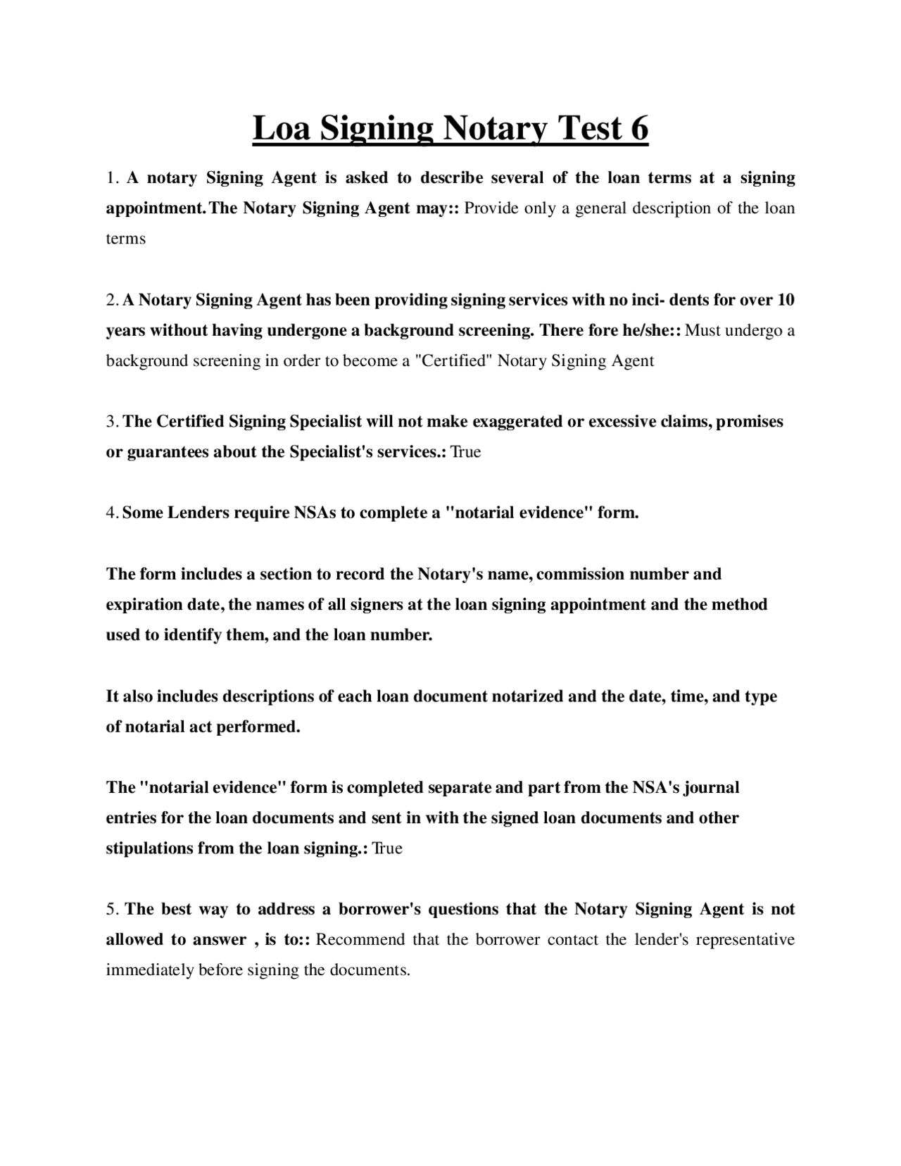Loa Signing Notary Test 6 Exams Law Docsity
