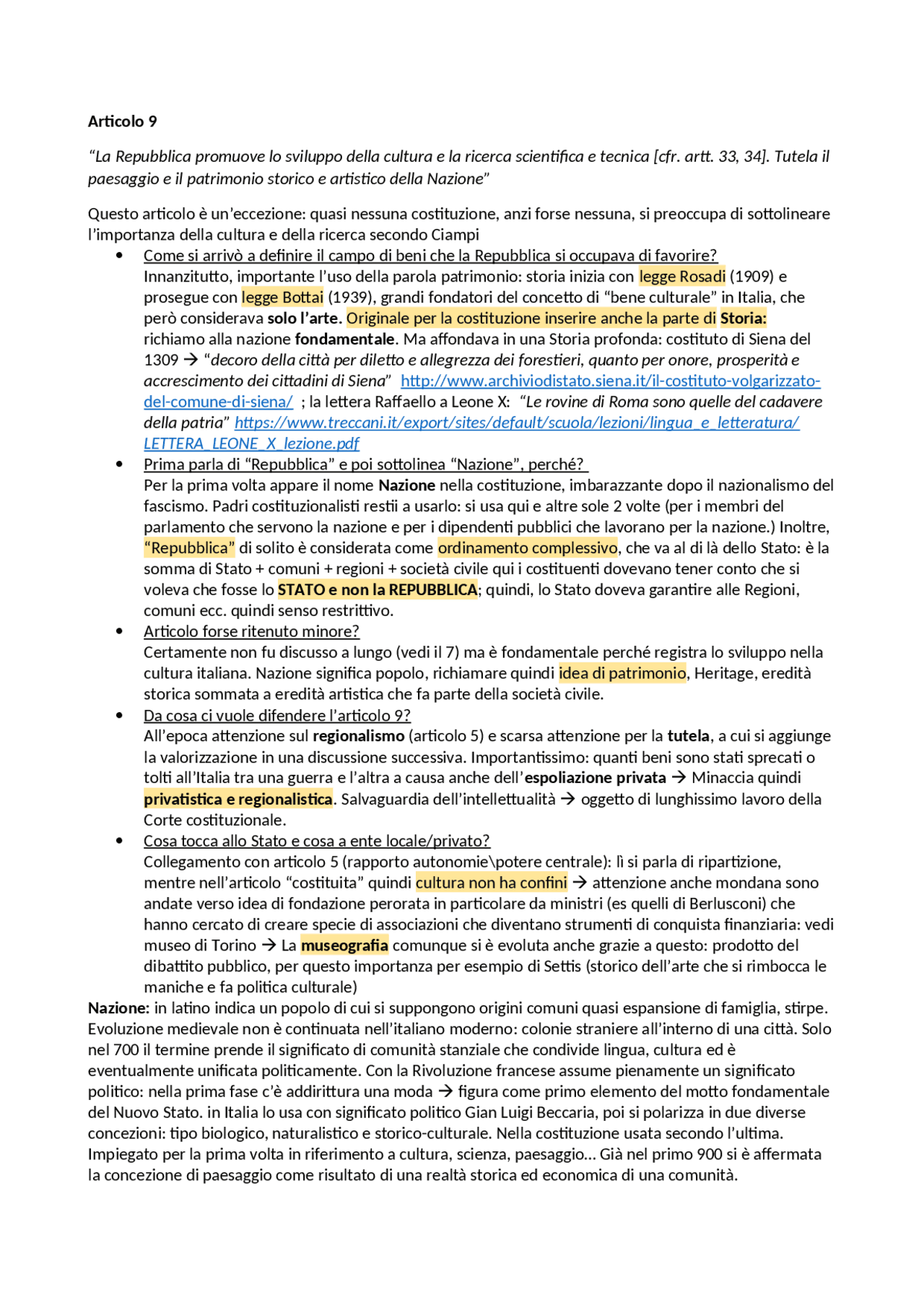 Articolo 9 della Costituzione italiana Schemi e mappe concettuali di