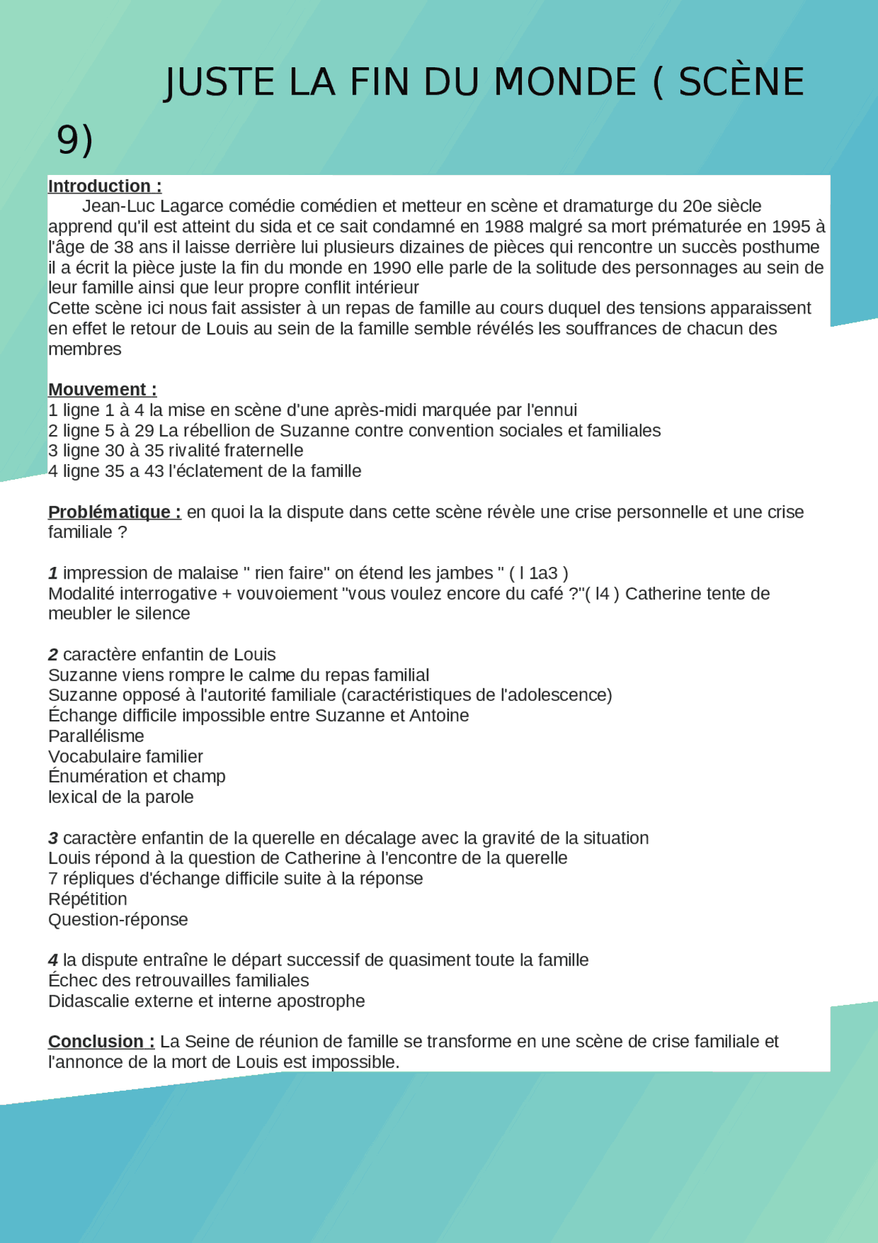 Mouvement Littéraire Juste La Fin Du Monde www.docsity.com