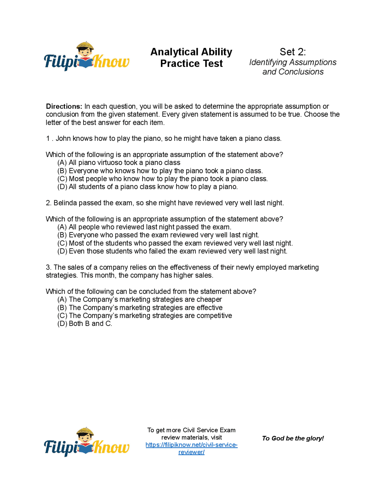 Analytical Ability Practice Test 2 Identifying Assumptions And Analytical ability practice test 2 identifying assumptions and