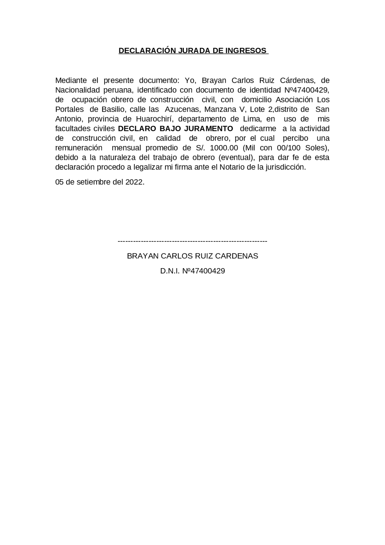 Declaracion jurada de ingresos | Ejercicios de Fundamentos de ...