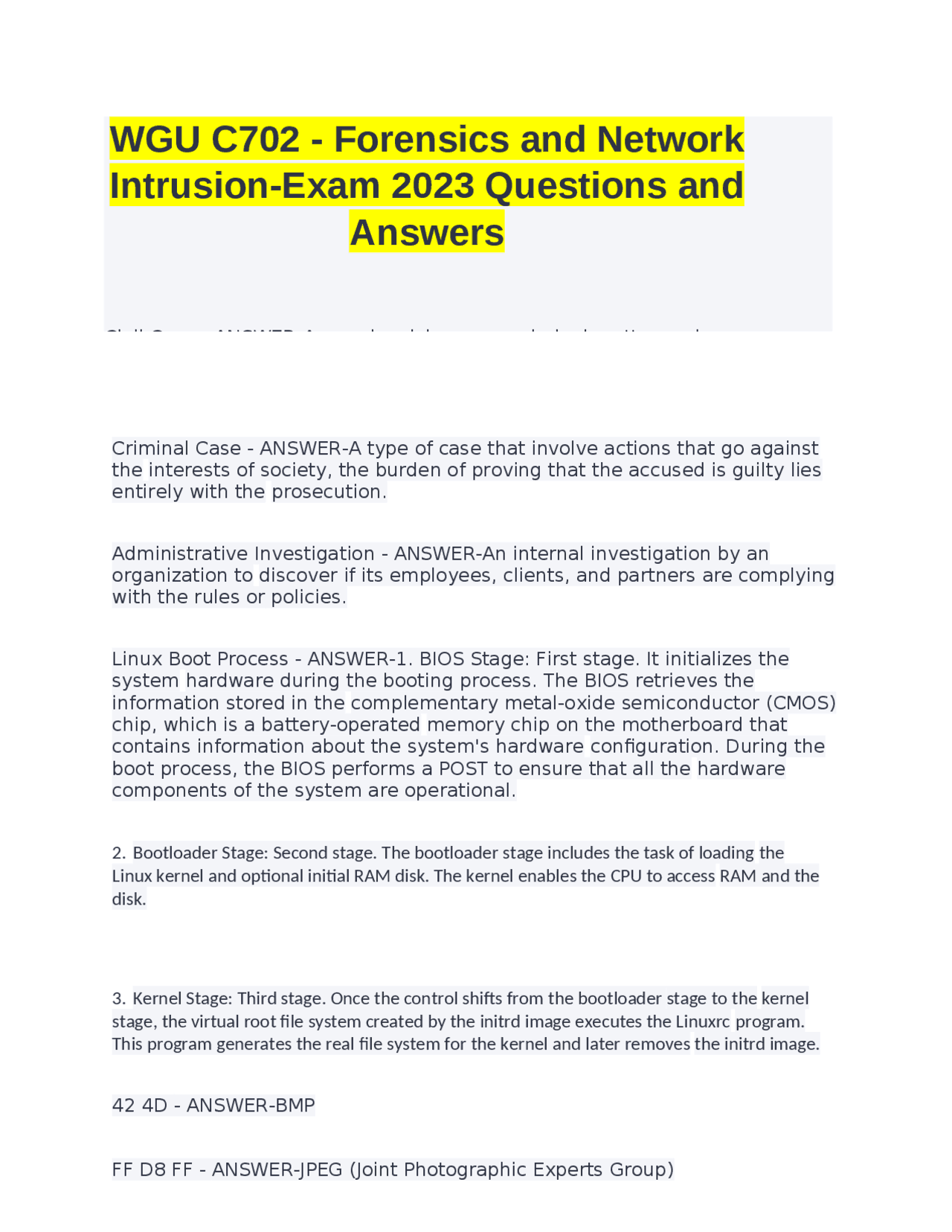 WGU C702 Forensics and Network IntrusionExam 2023 Questions and
