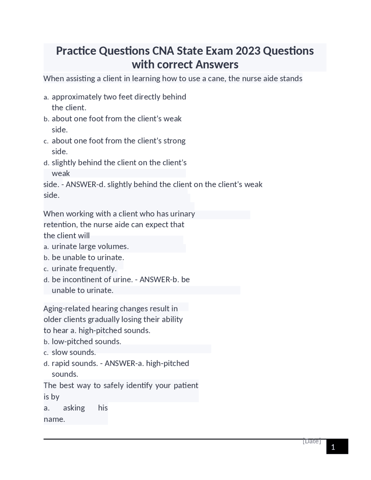 Practice Questions Cna State Exam 2023 Questions With Correct Answers Exams Financial Practice Questions Cna State Exam 2023 Questions With Correct Answers Exams Financial