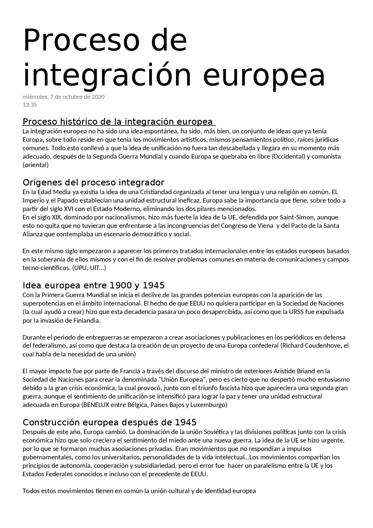 Proceso de integración europea Appunti di Diritto Comunitario Del