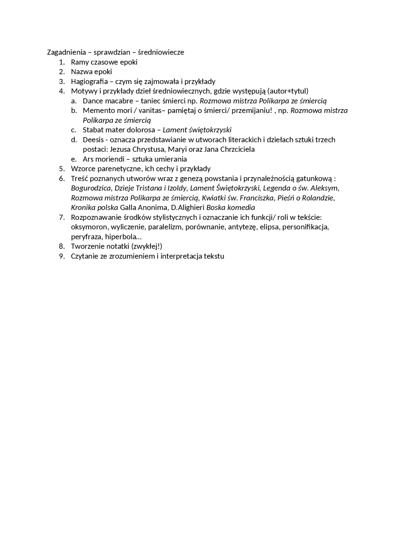 Średniowiecze język polski | Notatki Język polski | Docsity