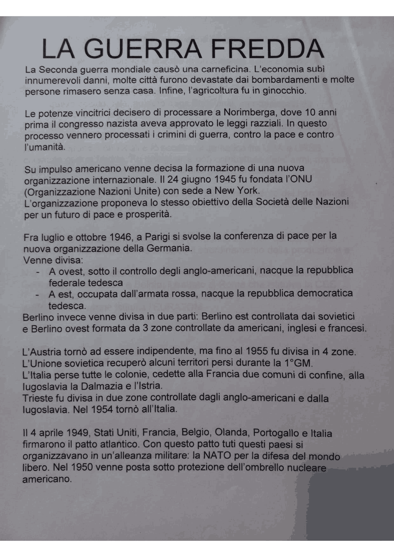 La Guerra Fredda Dispense di Storia Docsity