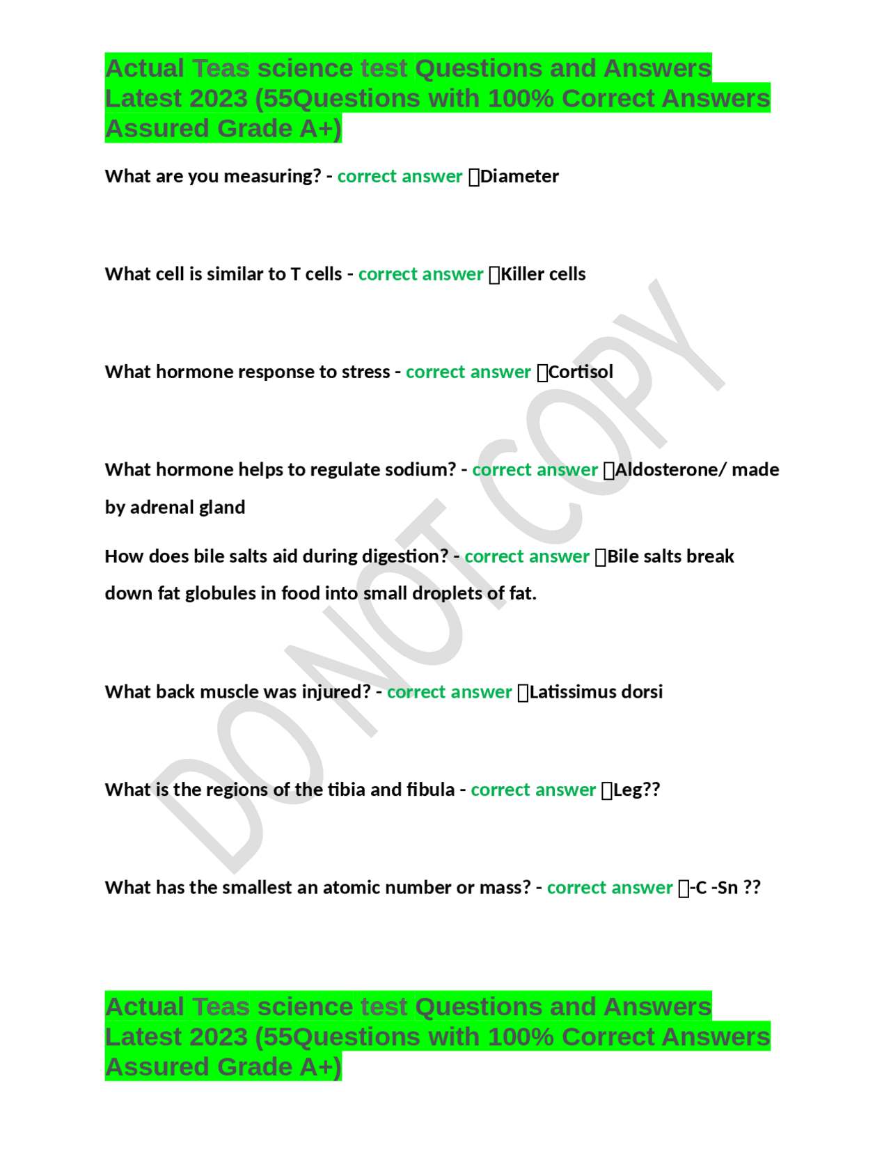 Actual Teas science test Questions and Answers Latest 2023 (55Questions ...